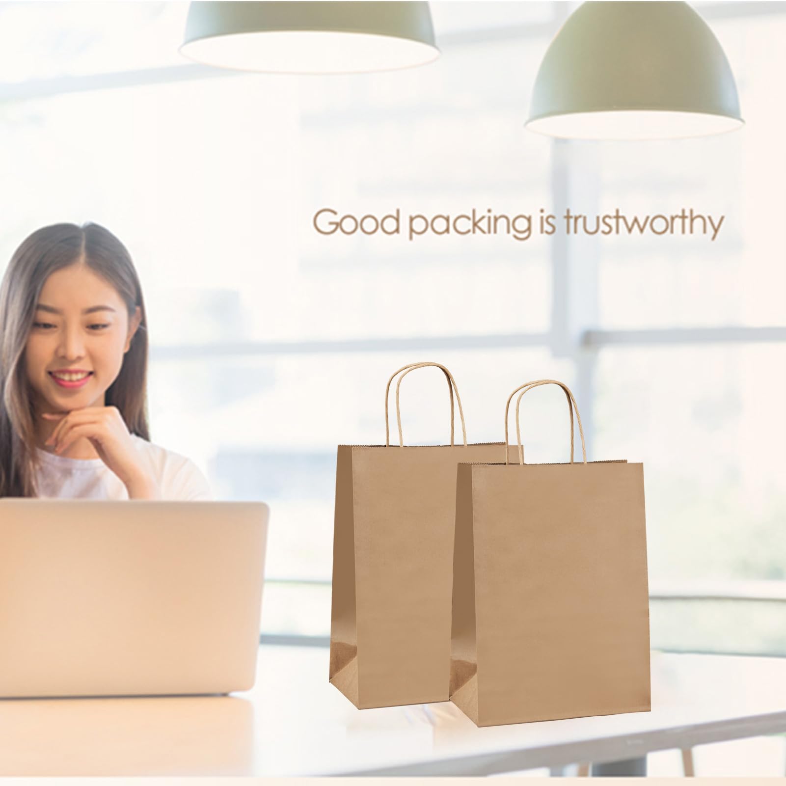 Vanhel 100 Pack Brown Kraft Paper Bags with Handles - 8x4.25x10.5 Inches Bulk Gift Bags for Parties, Birthdays, Retail & Favor Packaging | Eco-Friendly Shopping Bags for Weddings, Christmas, Store Merchandise & Gift Giving