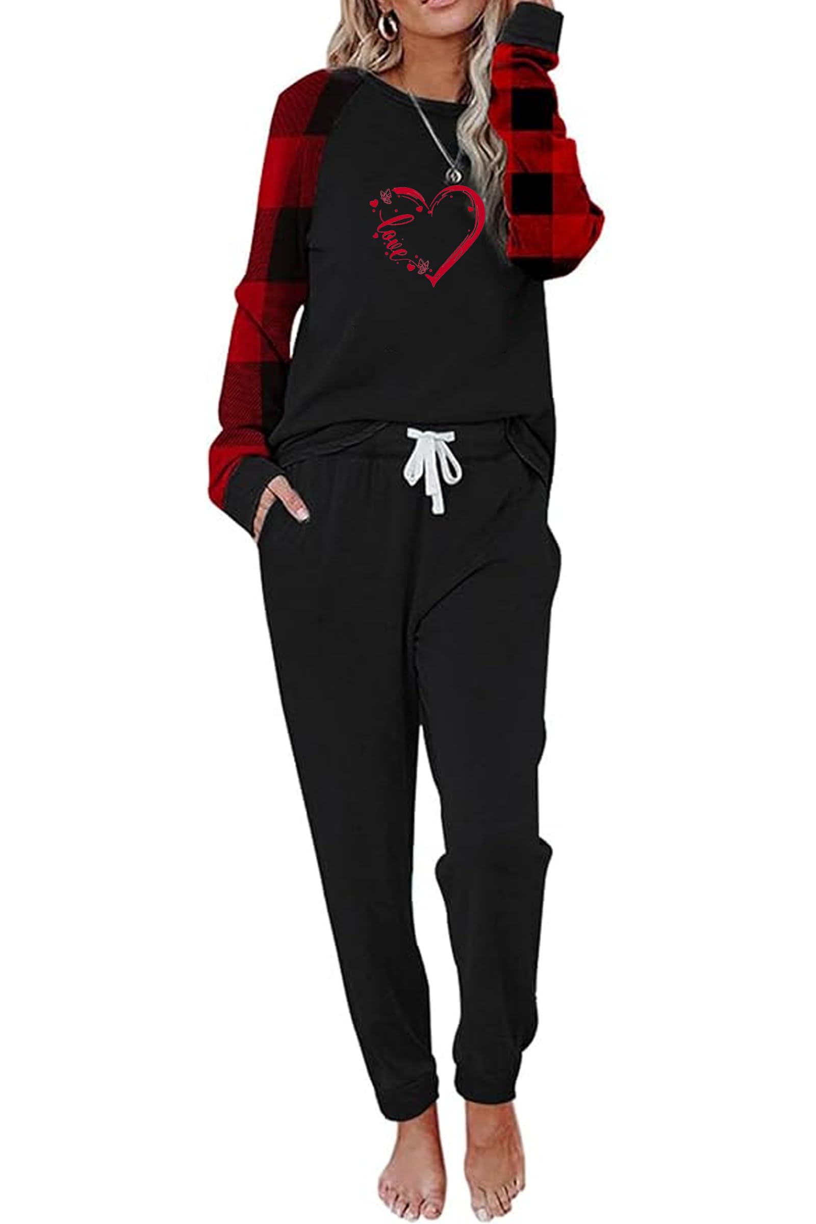 Women's Christmas Print Pajama Set - 2 Piece Cozy Lounge & Sleepwear Outfit with Sweatshirt & Jogger Pants for Holiday, Home Relaxing & Gifts