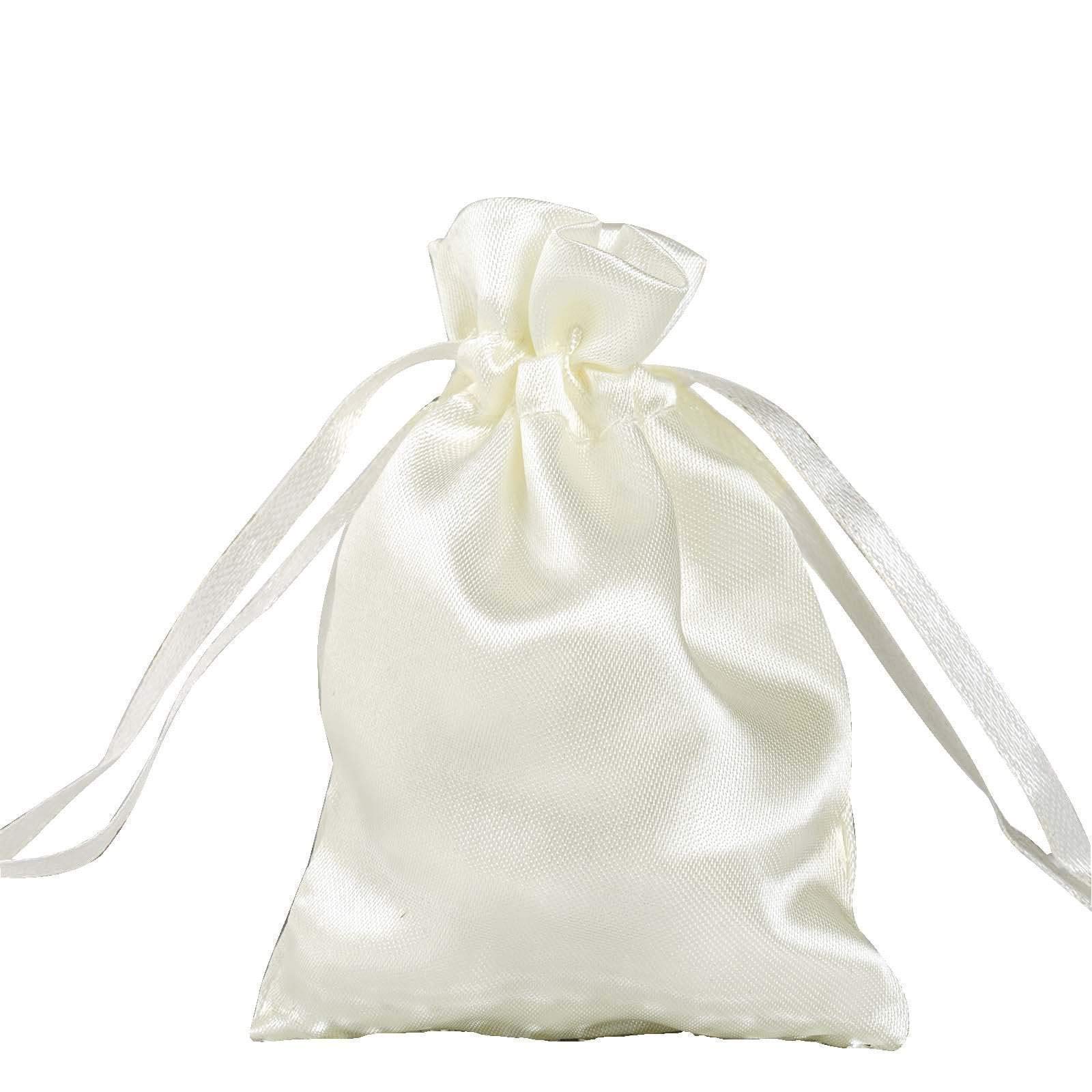 60 Pcs 3x4 Inch Ivory Satin Drawstring Bags - Premium Balsa Circle Gift Pouches for Wedding Favors, Jewelry, Candy & Party Supplies | Perfect for Bridal Showers, Baby Showers & Birthday Celebrations