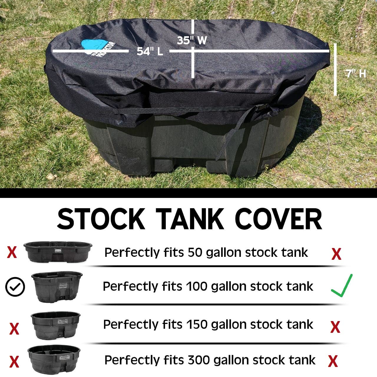 100 Gallon Oval Stock Tank Cover - Waterproof & Rip-Proof Ice Bath Cover for Cold Water Therapy | Heavy-Duty Protection to Keep Tanks Clean | Perfect for Home Ice Baths, Livestock Water Tanks & Outdoor Storage