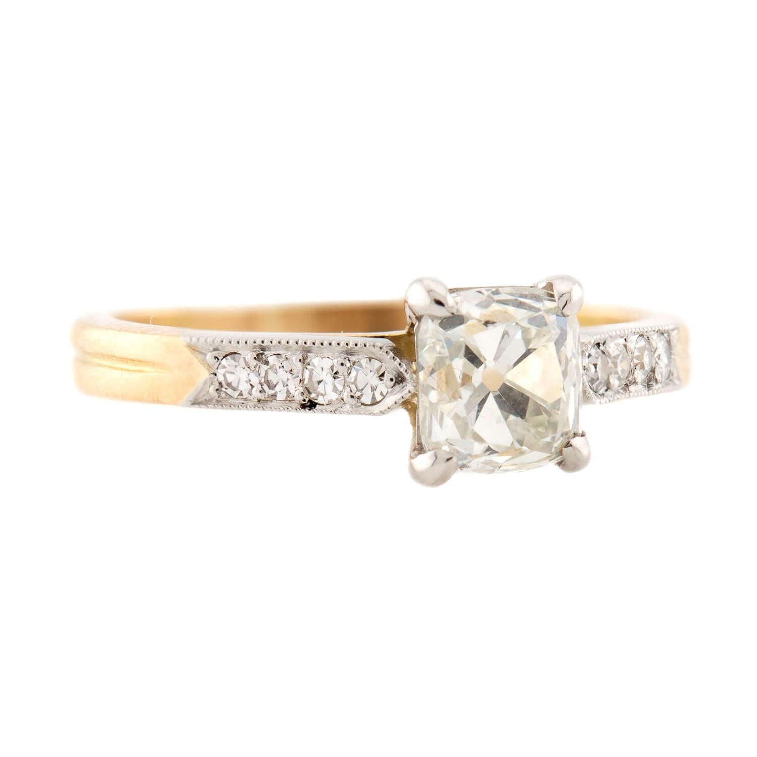 14K/Platinum Edwardian Peruzzi Cut Diamond Ring - 1.10ct Vintage Engagement Ring for Women, Perfect for Weddings, Anniversaries & Special Occasions
