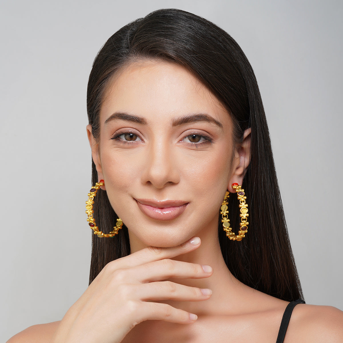 Power Hoops Navratan Earrings – Stylish Indian Jewelry for Women | Perfect for Parties, Weddings & Festive Occasions