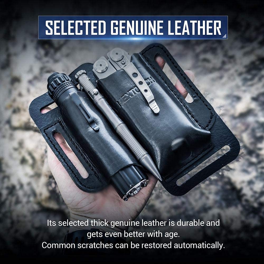 NEXTORCH EDC Leather Sheath - Premium Multitool & Knife Belt Holster, Flashlight Pouch, Tactical Pen Holder - Durable EDC Pocket Organizer for Men (Perfect for Camping, Hiking, Outdoor Adventures & Everyday Carry)
