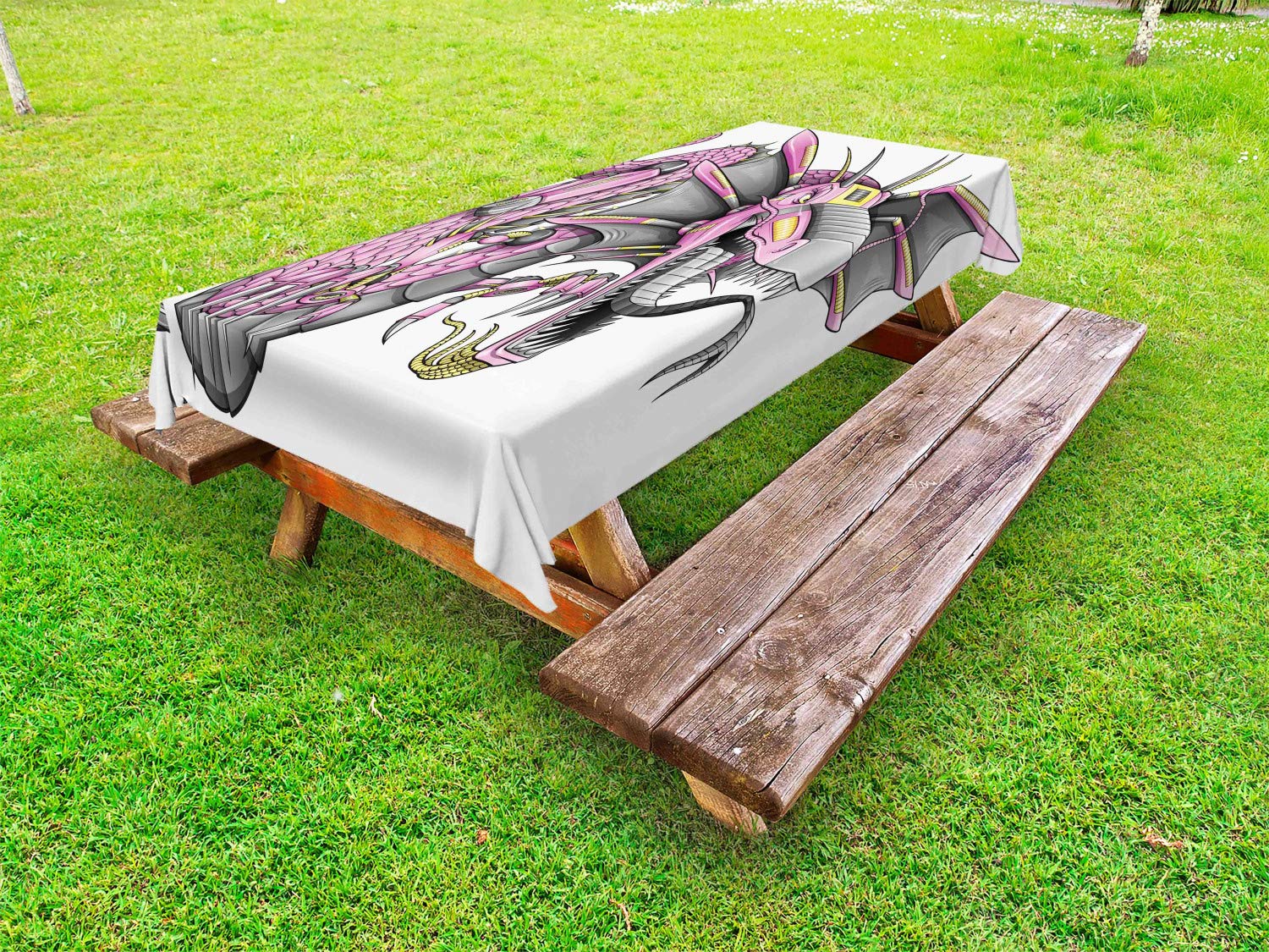 Ambesonne Dragon Outdoor Tablecloth - Digital Robotic Cyborg Dragon Design, Modern Game Knight Graphic, Waterproof Washable Picnic Table Cover 58