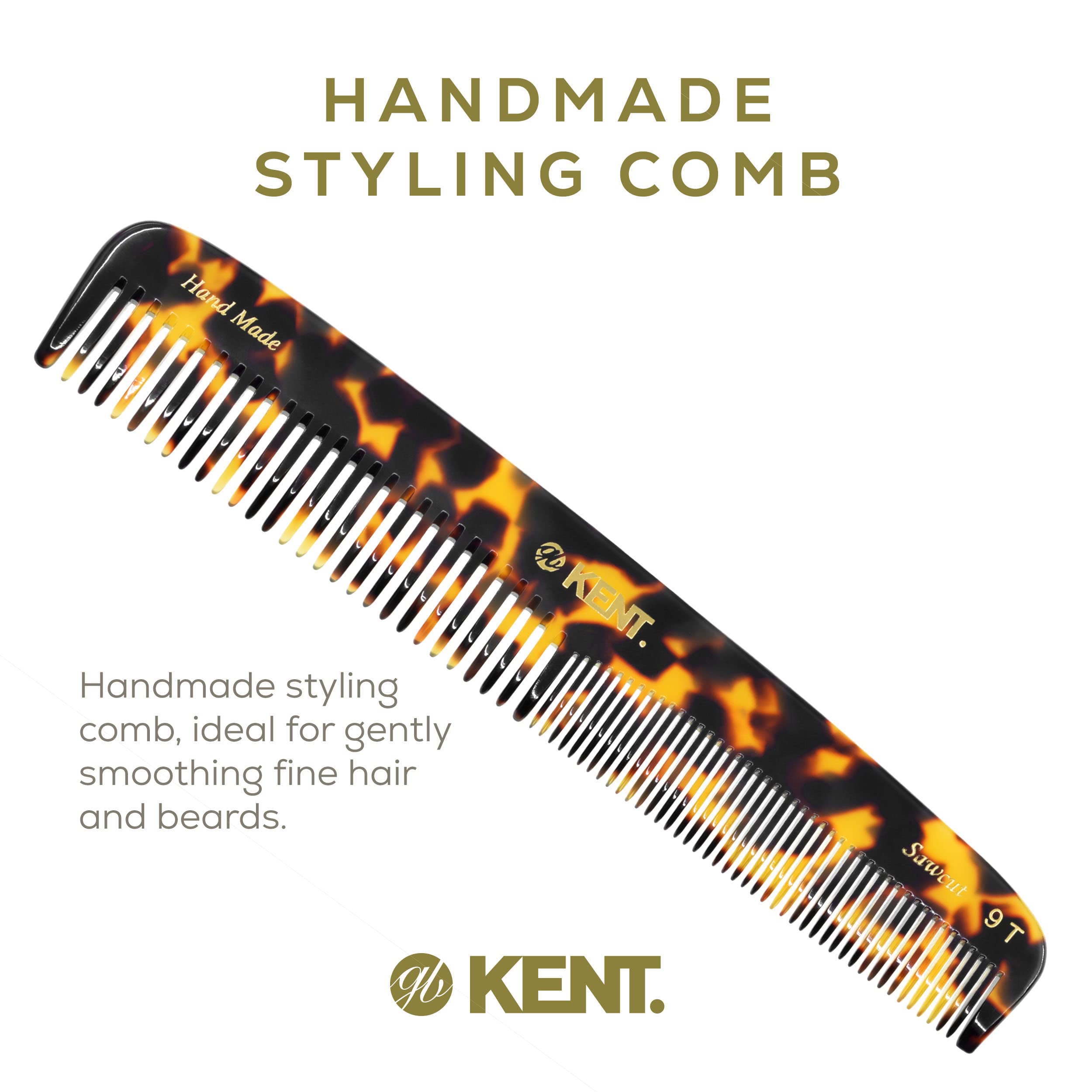 Kent 9T Fine & Wide Tooth Detangling Comb Set - Handmade Saw-Cut Dressing Comb for Women & Men - Wet/Dry Hair Detangler - Made in England (Yellow Tokyo) - Perfect for Salon, Travel & Home Hair Care