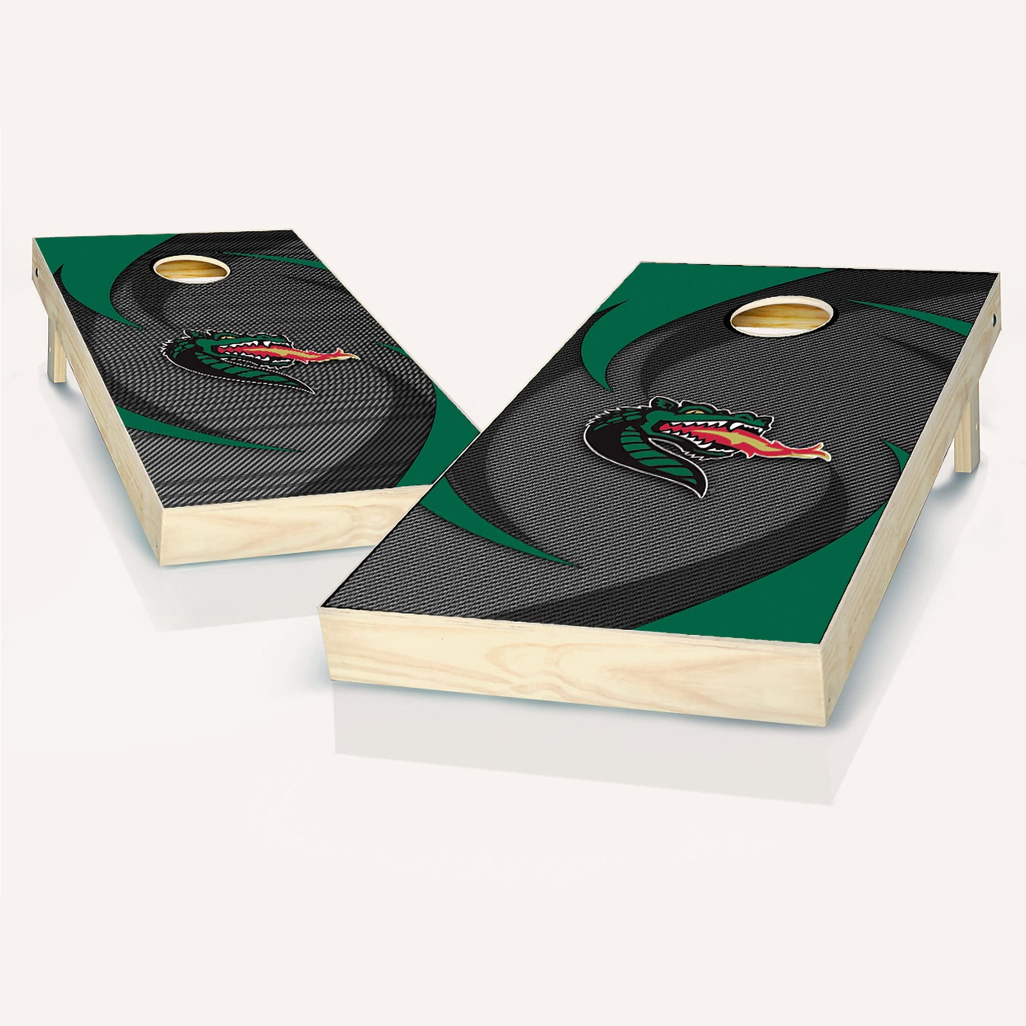 Premium UAB Swoosh Cornhole Game Set - 2 Regulation Wooden Boards & 8 All-Weather Bean Bags for Outdoor Lawn, Tailgating, and Backyard Party Games
