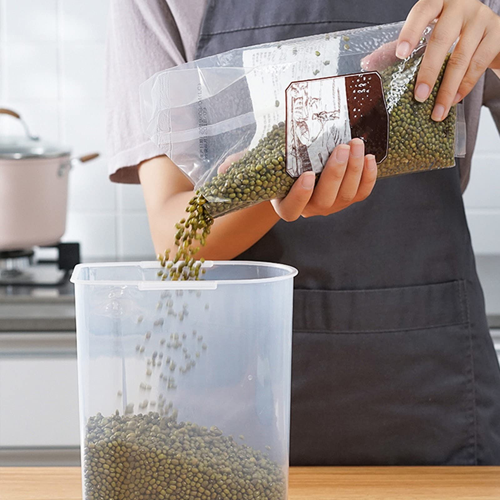 3L Transparent Grain Storage Container with Measuring Cup - Airtight Kitchen Jar for Rice, Sugar, Flour & Powder - Perfect for Pantry Organization & Bulk Food Storage