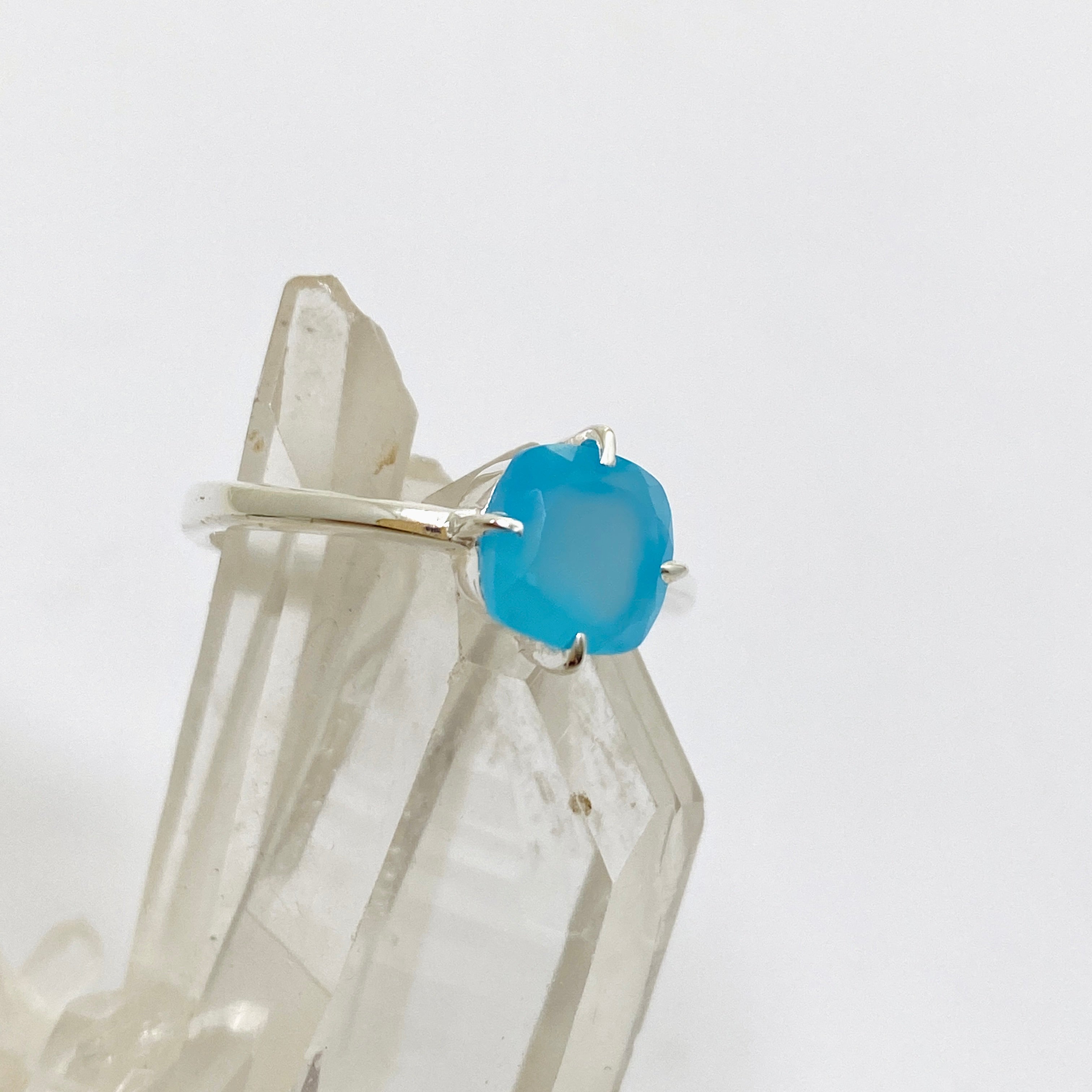 Blue Chalcedony Faceted Square Solitaire Ring R4806 - Elegant Gemstone Jewelry for Women, Perfect for Weddings, Anniversaries & Special Occasions