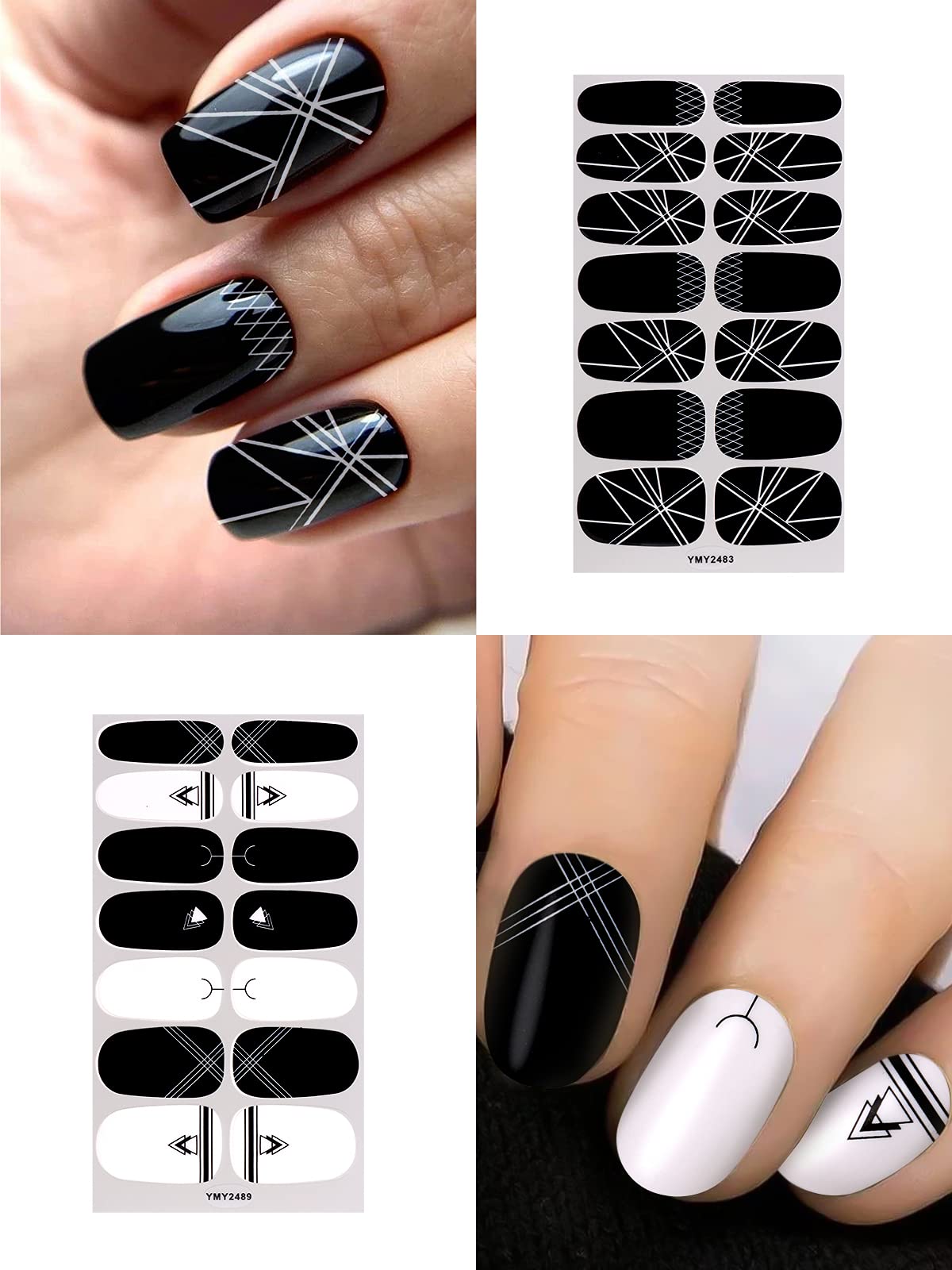 EBANKU 12 Sheets Black and White Nail Polish Strips - Full Wrap Adhesive Nail Stickers with Nail File, Floral Vine Design Nail Art Decals for Women | Perfect for Parties, Weddings, and Everyday Nail Decor