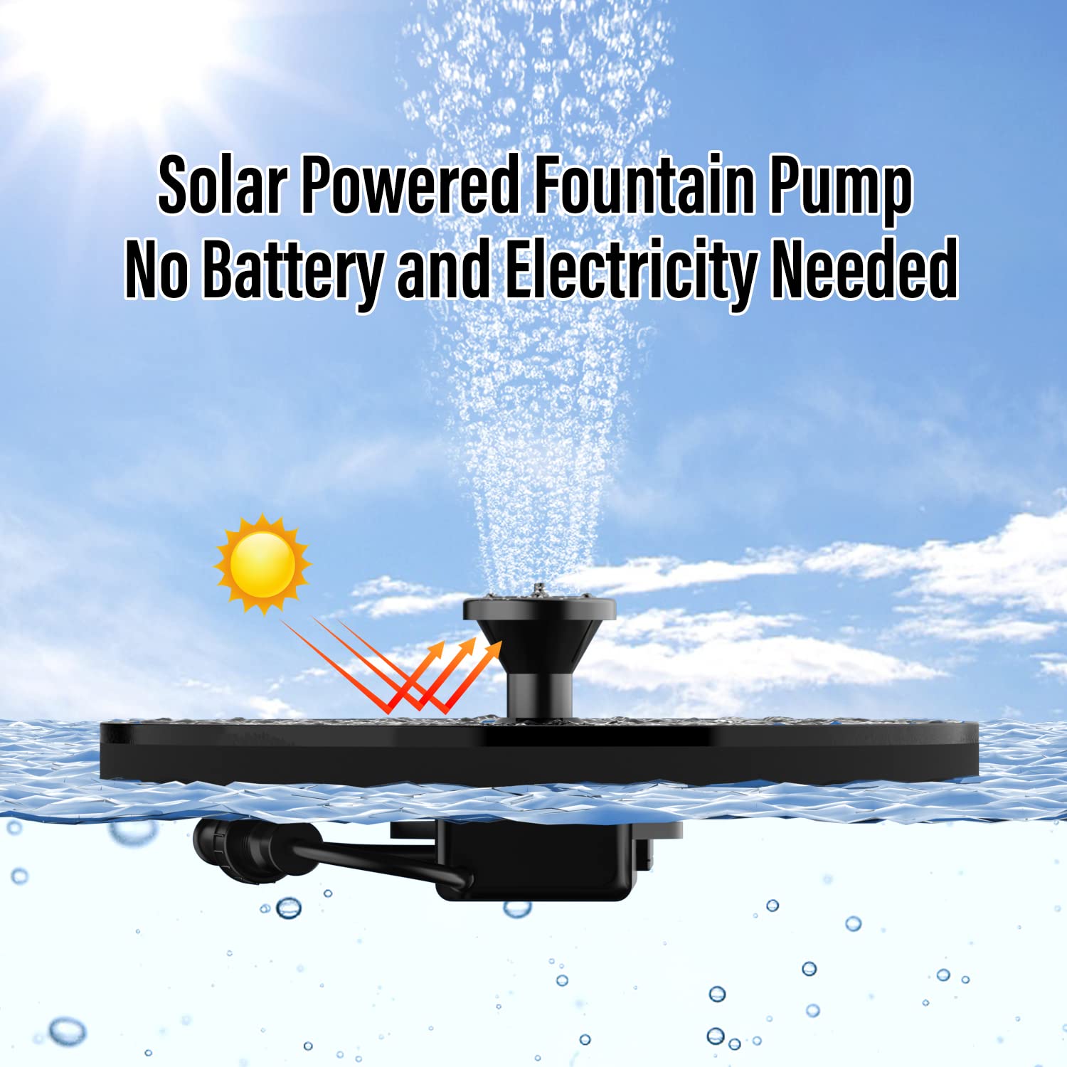 Solar Powered Fountain Pump for Bird Bath - 1.4W Water Pump with 6 Nozzles - Outdoor Solar Fountain for Garden, Pond, Pool & Birdbath - Perfect for Backyard Decor & Wildlife Attraction