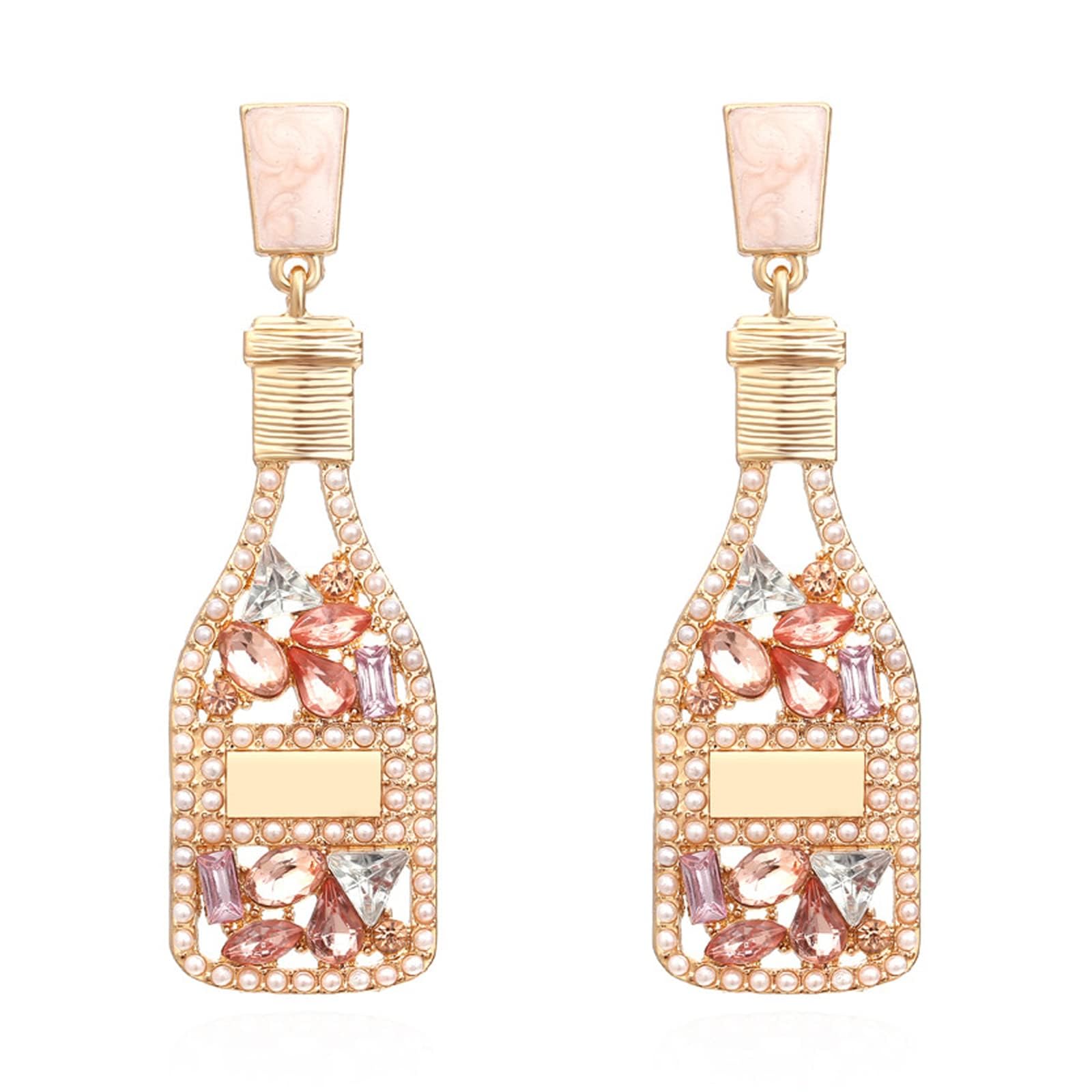 Sparkling Champagne Bottle Earrings for Women - Elegant Crystal Cocktail Dangle Earrings | Perfect for Parties, Celebrations & Gift Giving | Margarita Tequila Wine Glass Jewelry Accessories