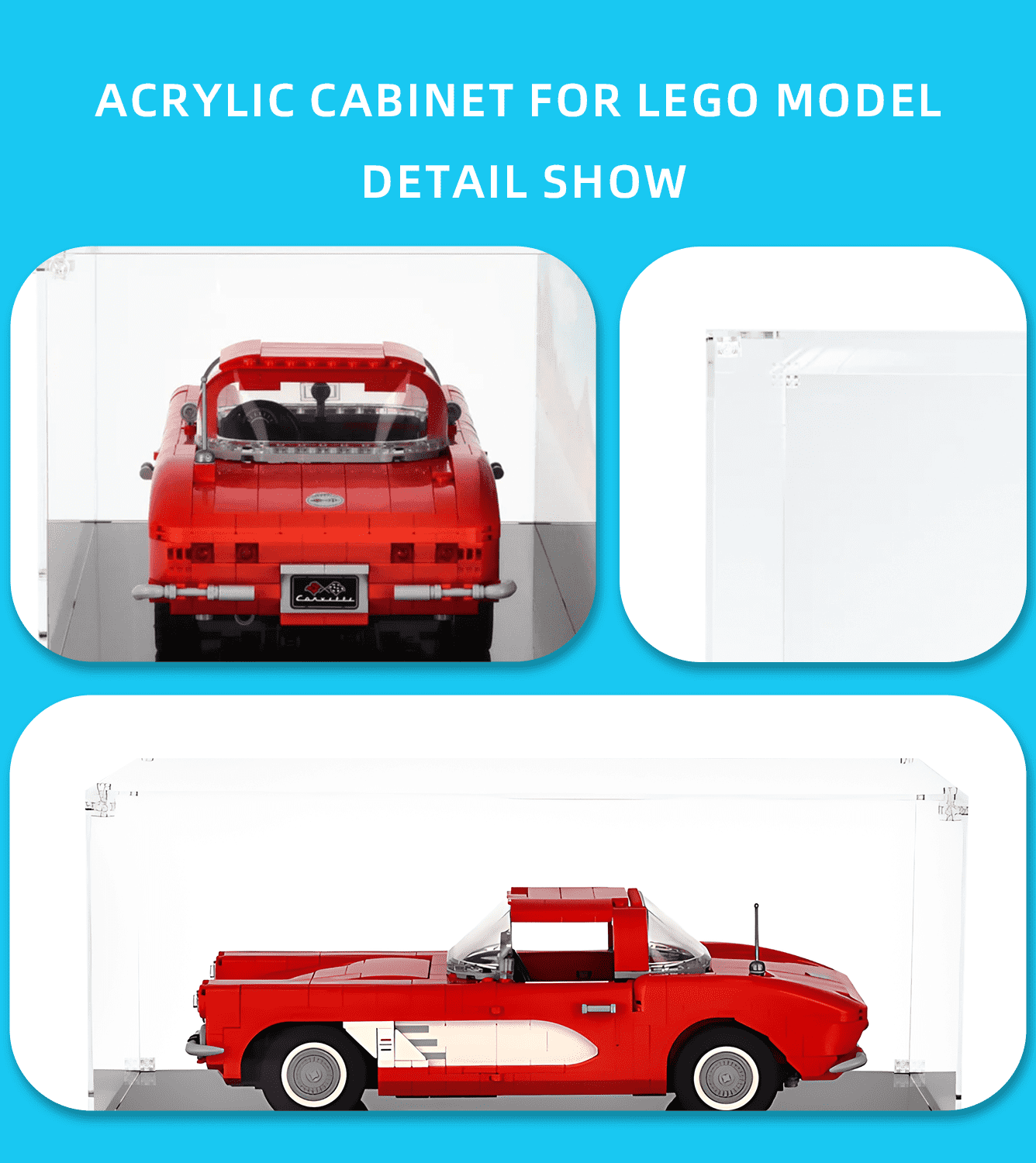Lego Creator Chevrolet Corvette 10321 Display Case - Clear Acrylic Showcase for Car Model Collection & Home Office Decor