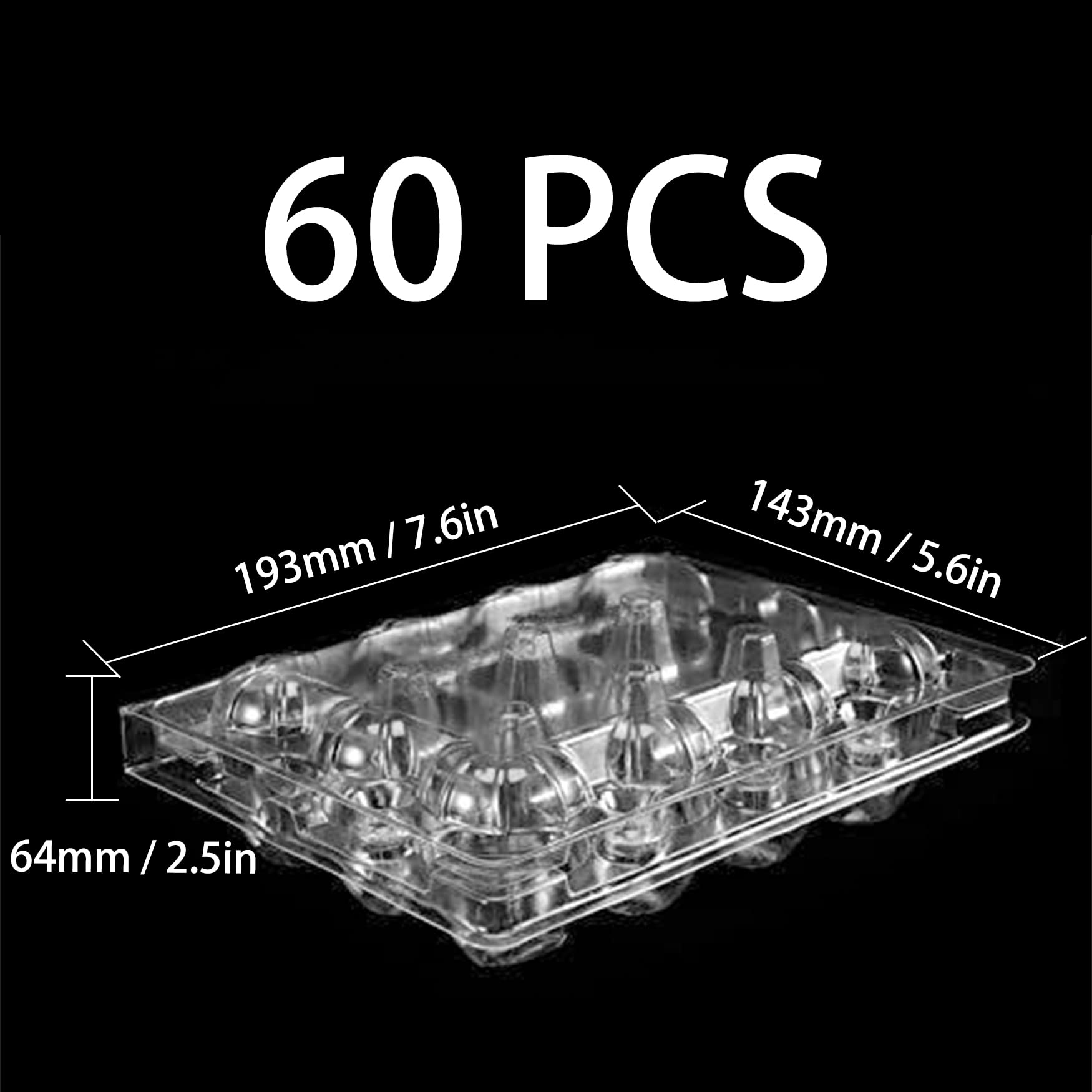 60 Pack Clear Plastic Egg Cartons - 1 Dozen Reusable Empty Egg Containers for Chicken Eggs | Bulk Farm & Commercial Use | 3x4 Grid Design | Ideal for Home Ranches, Farmers Markets & Grocery Displays