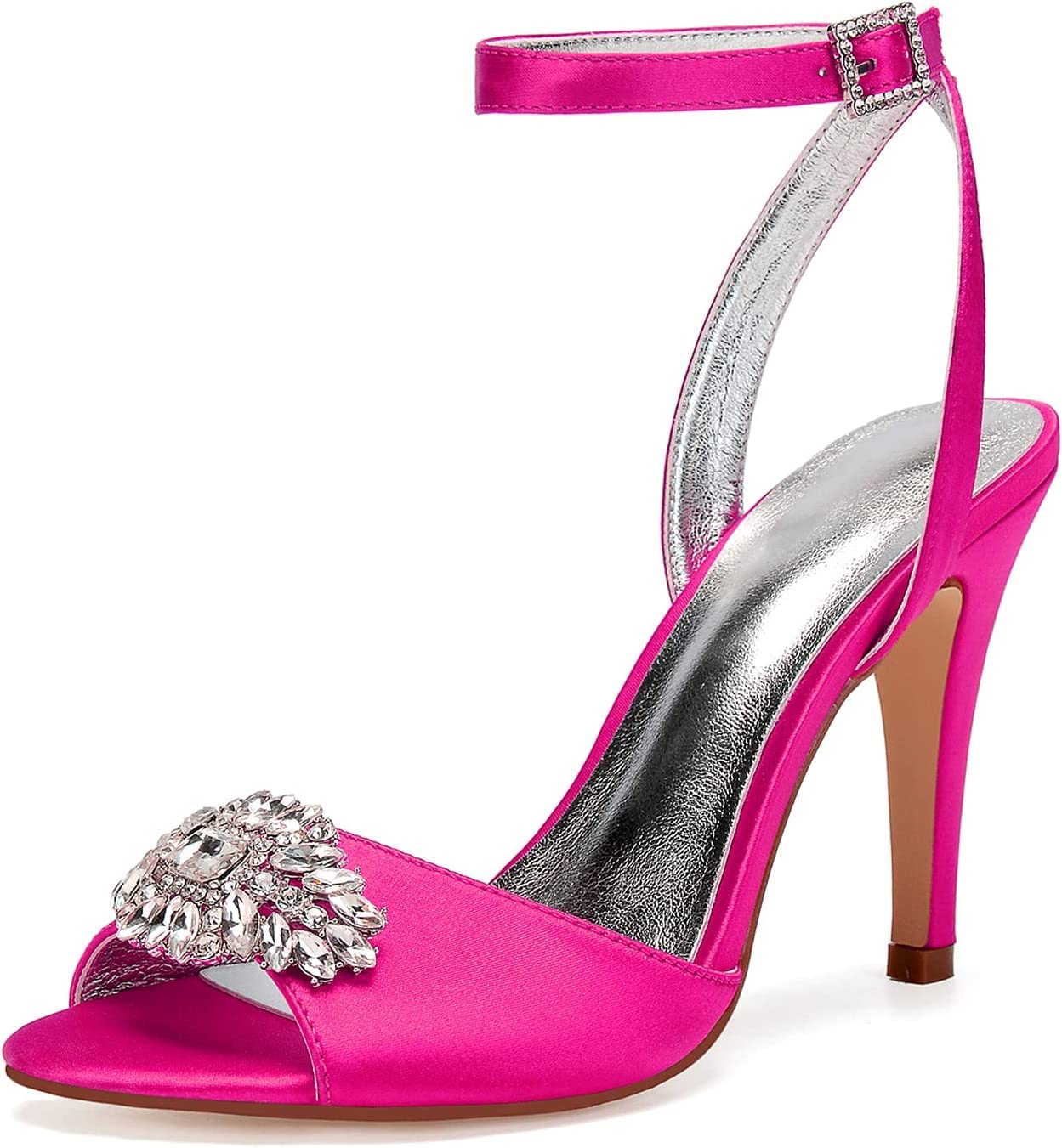 Elegant Rhinestone Stiletto Heel Sandals for Women - Rose Red Satin Bridal Shoes for Wedding, Party & Evening Events - Pointed Toe Summer Wedding Sandals (UK Size 5) | Perfect for Bridal Showers, Beach Weddings & Formal Occasions
