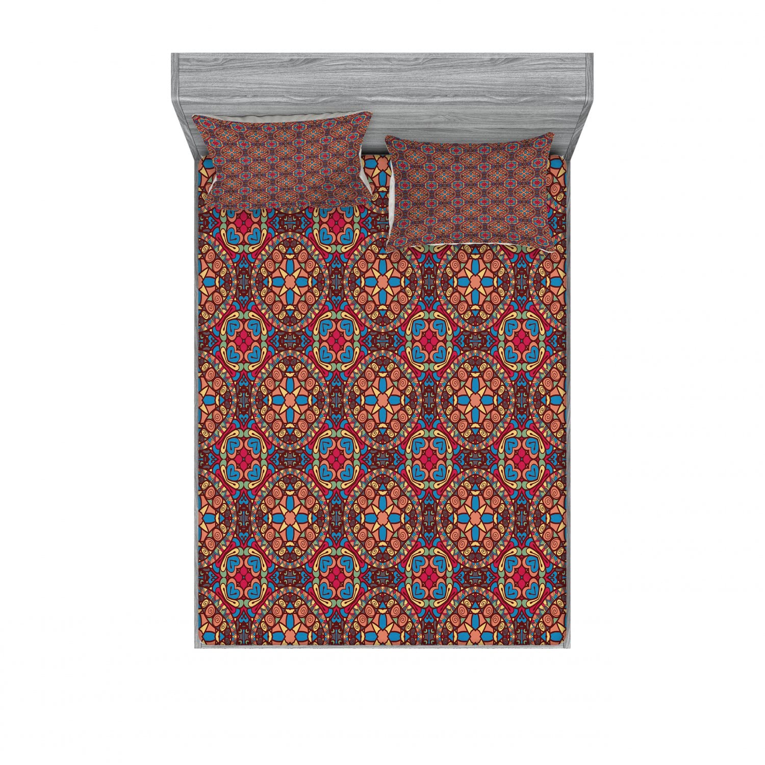 Ambesonne Bohemian 2-Piece Queen Size Bedding Set - 2 Fitted Sheets & 4 Pillow Shams, Vibrant Multicolor Floral Design for Bedroom Decor | Perfect for Guest Rooms, Vacation Homes & Bohemian Style Bedrooms