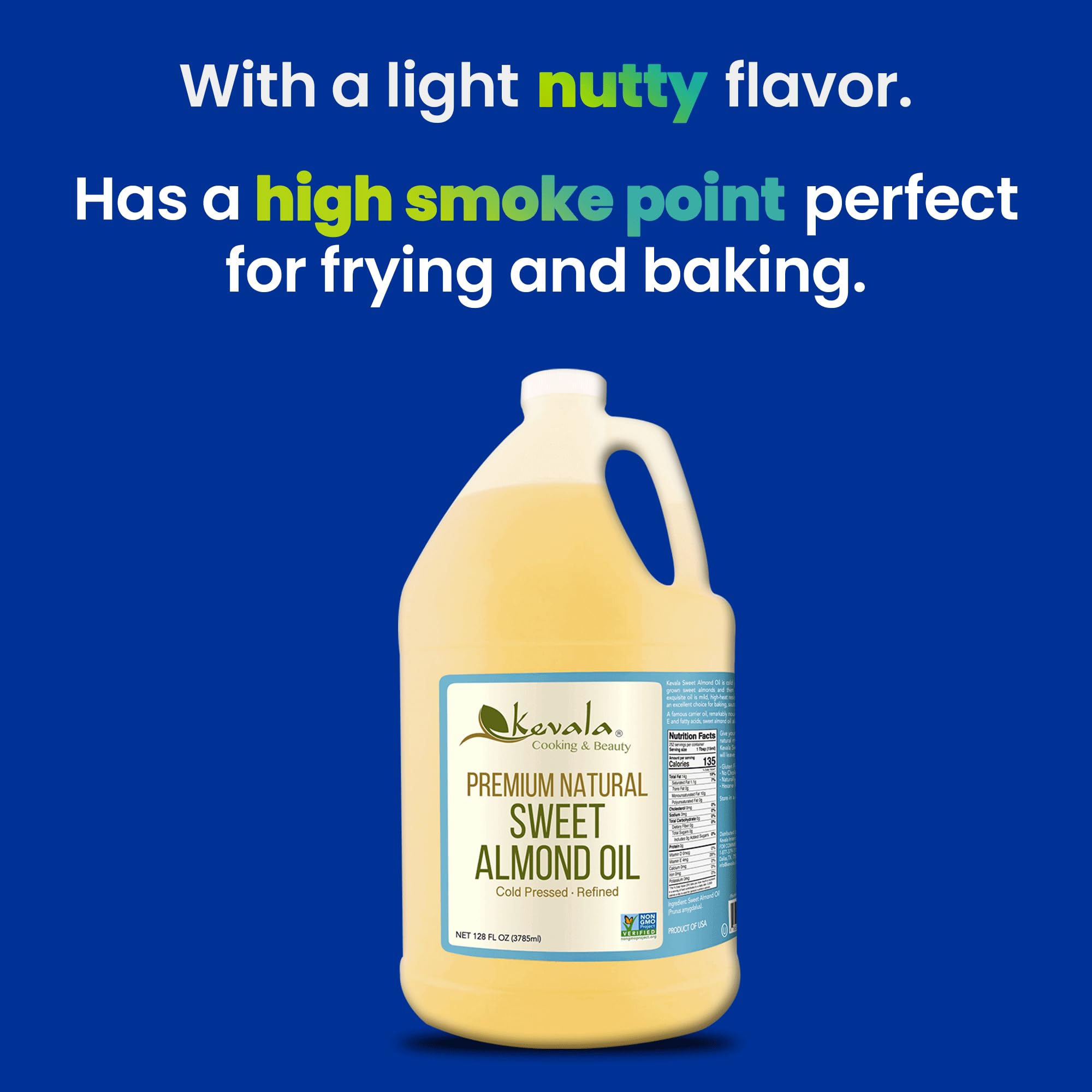 Pure Sweet Almond Oil - Cold Pressed, Hexane Free for Skin Care, Hair Growth & Cooking - Premium 1/2 Gallon (64 fl oz) - Perfect for Massage, DIY Beauty Recipes & Healthy Cooking