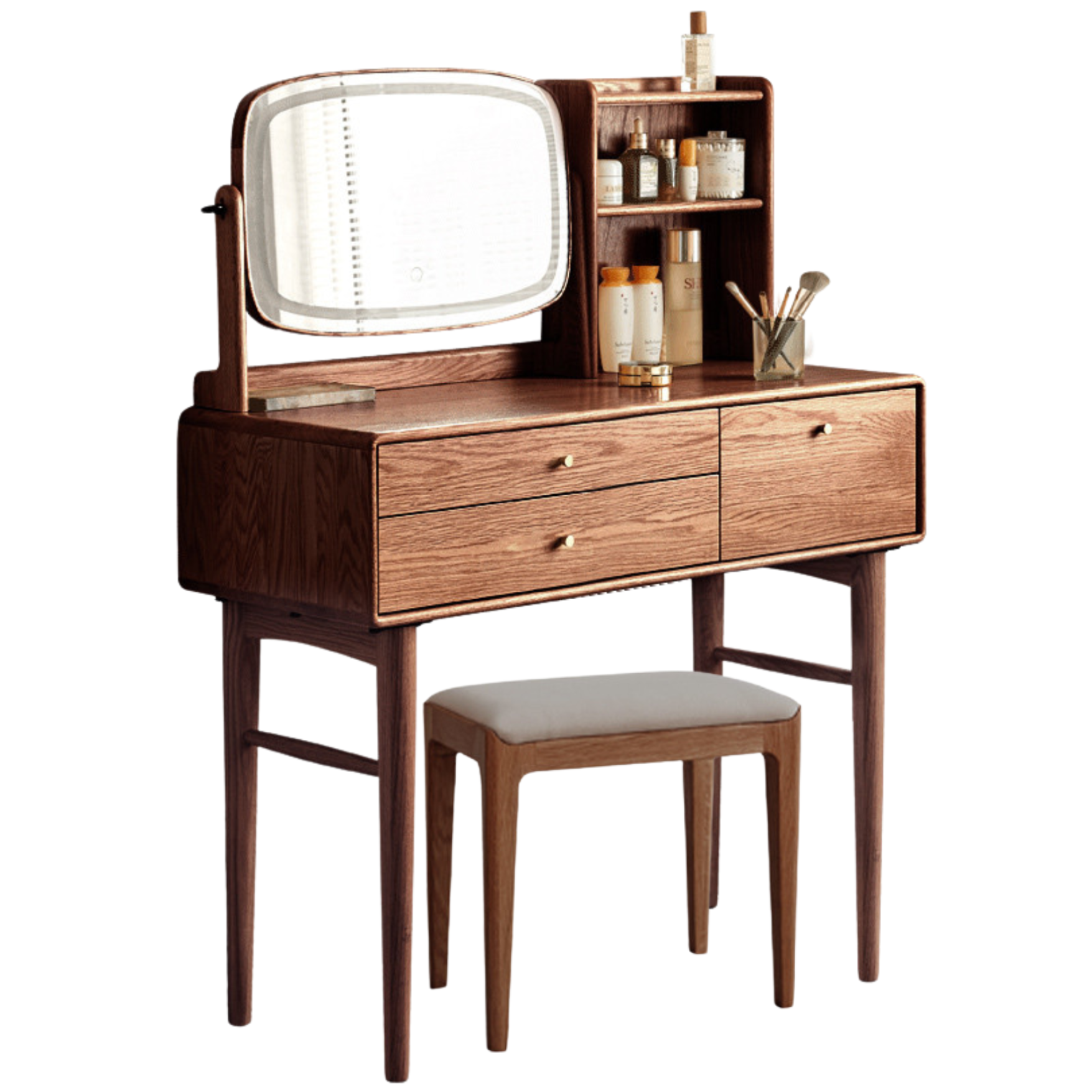 31.5x15.7x48.4 inch/ 80x40x123сm/ Walnut color/Oak Illuminated makeup table (adjustable mirror) + makeup stool