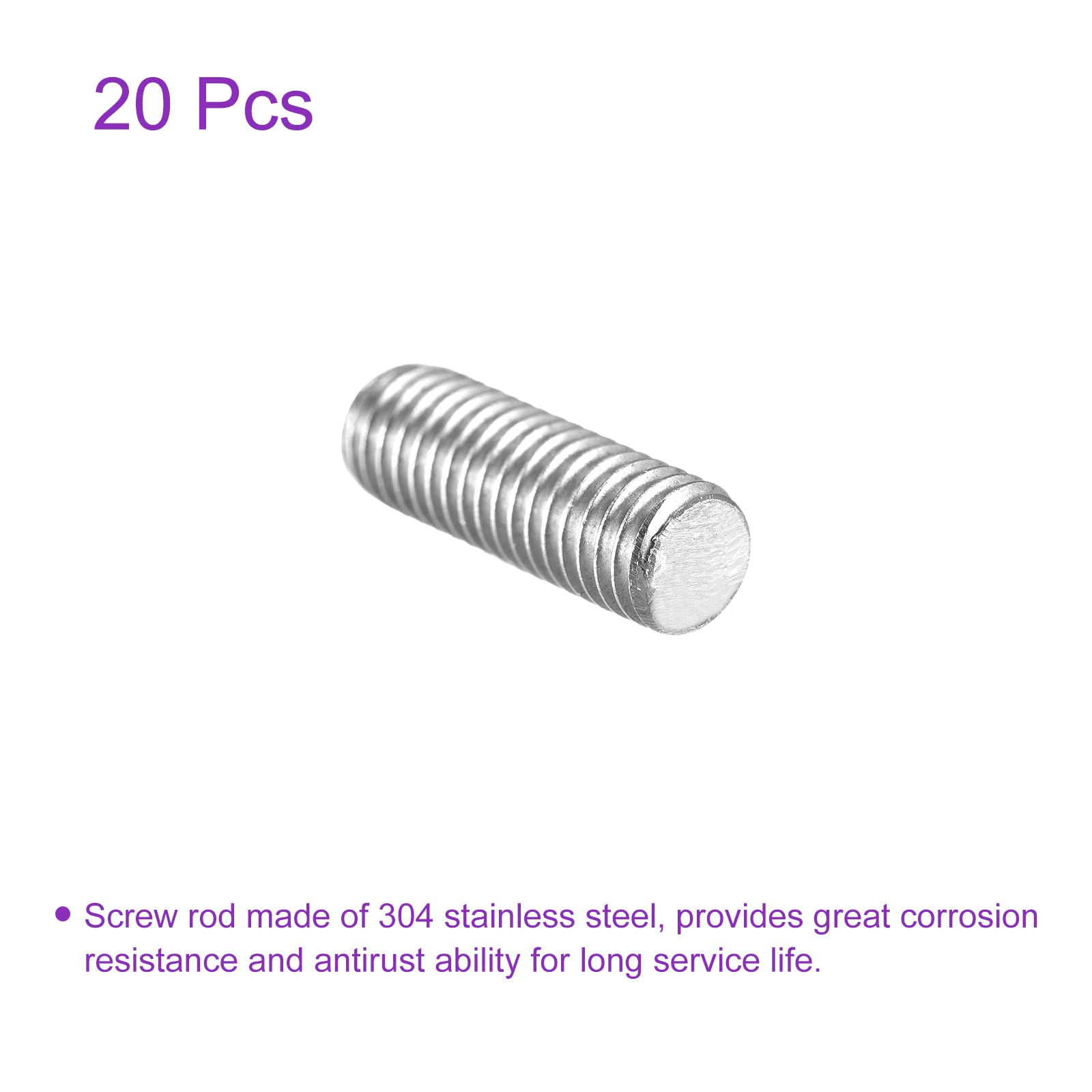 DMiotech 20 Pack M8x20mm 304 Stainless Steel Threaded Rods - for DIY & Construction Projects