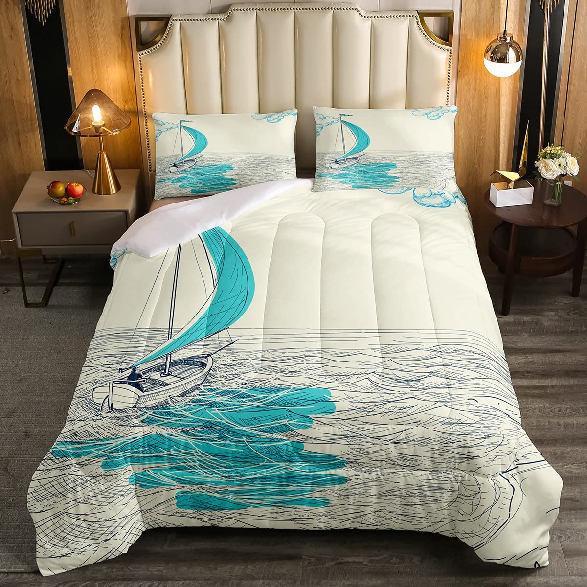 Feelyou Sailboat Bedding Set - Nautical Themed Queen Size Comforter Set for Kids, Boys & Girls | Ocean Inspired Breathable Duvet Cover | Perfect for Teen Bedrooms, Beach House Decor & Coastal Themed Rooms