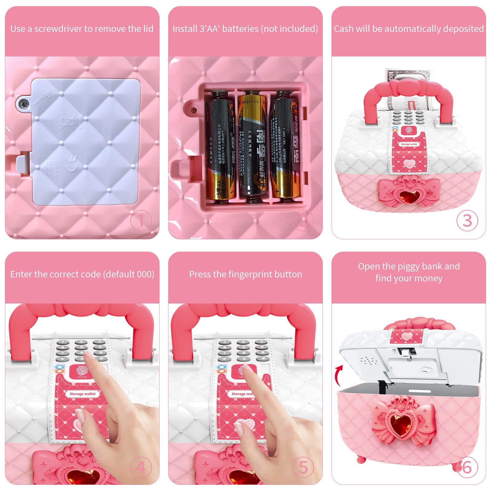 Pink Password Protected Piggy Bank for Girls - Secure Coin Money Storage Box - Perfect for Saving, Gifts & Kids' Financial Education