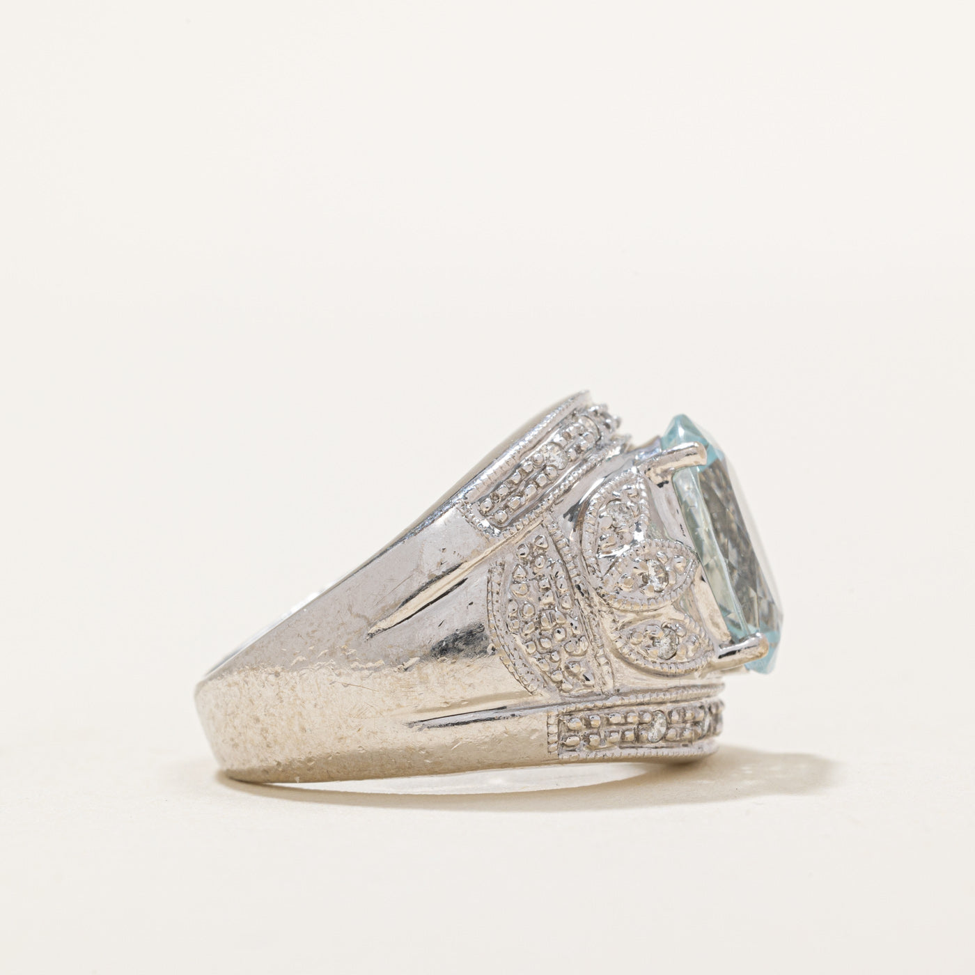 3.00ct Aquamarine & 0.16ct Diamond Cocktail Ring - Size 5 | Elegant Statement Jewelry for Weddings, Parties & Special Occasions