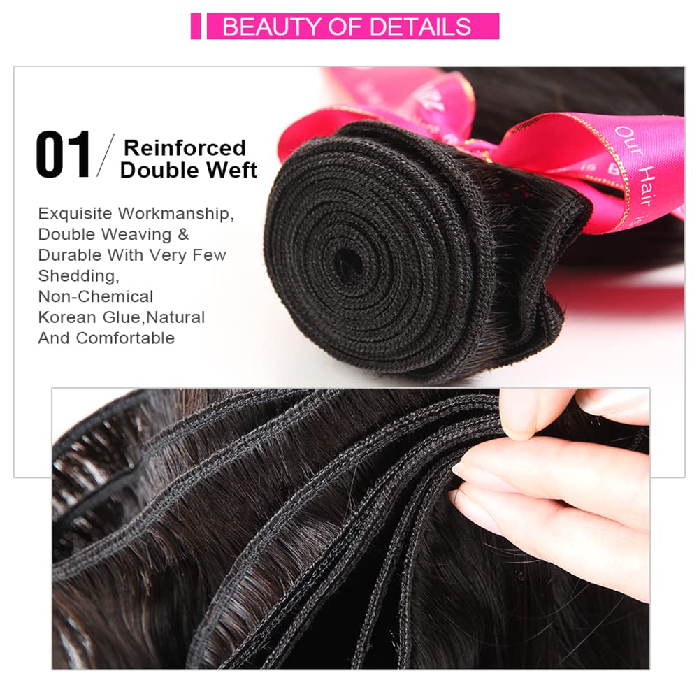 YISEA 12A Straight Brazilian Virgin Human Hair Bundles - 100% Unprocessed Raw Hair (16 18 20 22 Inch, 4 Bundles) for Weaving, Extensions & Natural Hairstyles - Perfect for Salon, Wedding & Everyday Wear