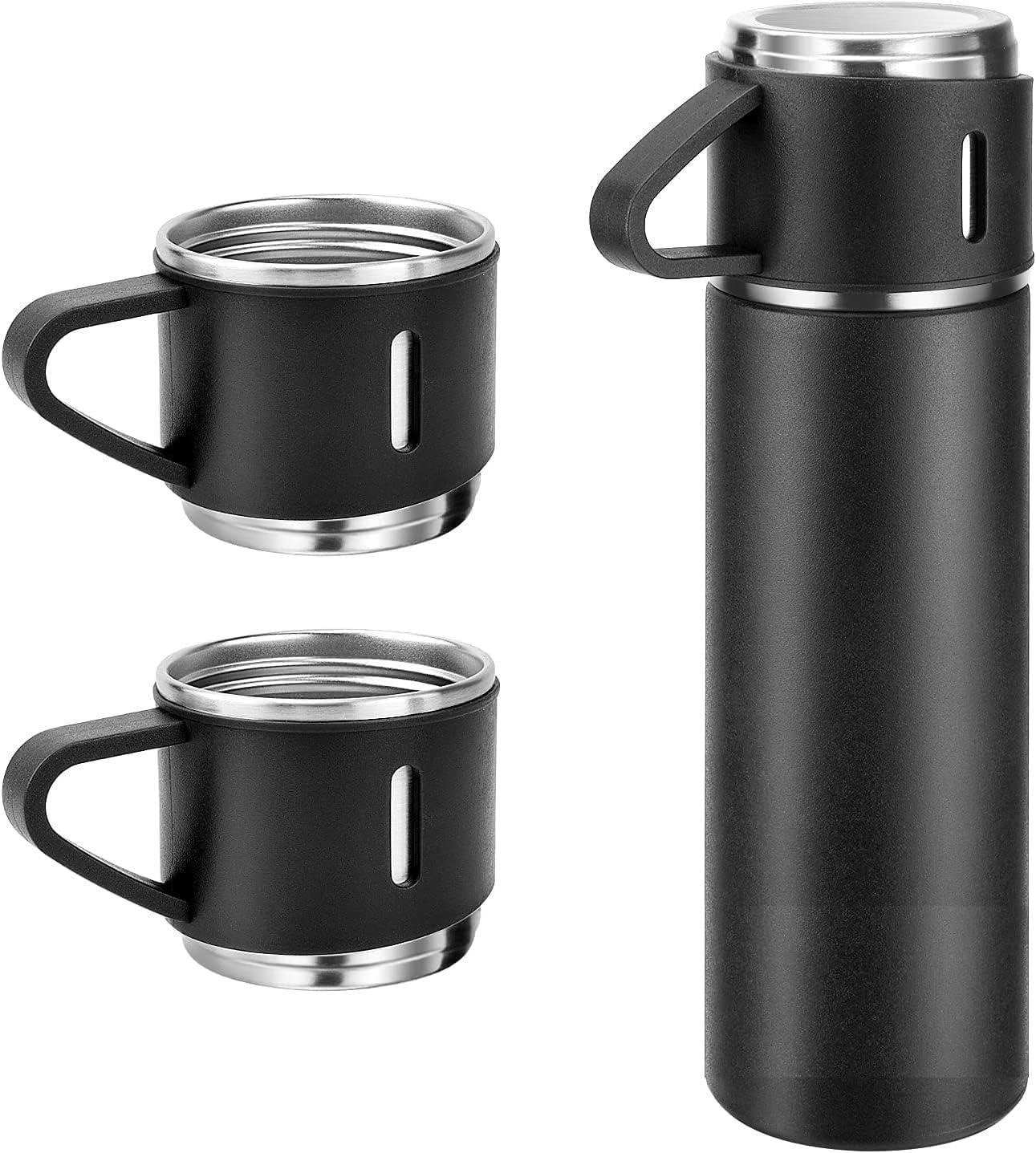 Premium Sambhua Stainless Steel Vacuum Insulated Water Bottle & Coffee Tumbler Set (500ml) - 3-Piece Hot & Cold Travel Mug Gift Box for Office, Gym, Hiking & Outdoor Activities | BPA-Free Black Thermal Flask