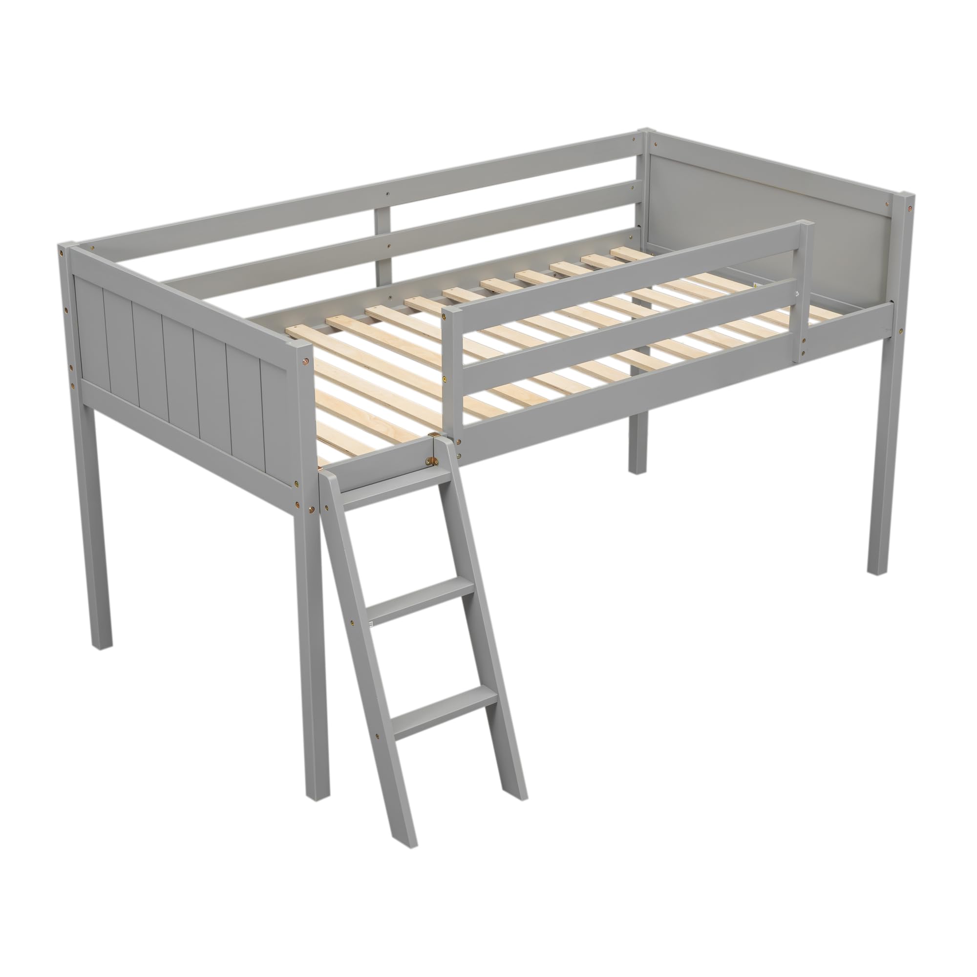 Harper & Bright Designs Twin Low Loft Bed for Kids - Sturdy Wood Frame with Ladder & Safety Guardrails - Perfect for Small Rooms, Dorms, or Shared Spaces - Gray (Twin Size, Ideal for Girls, Boys & Teens)