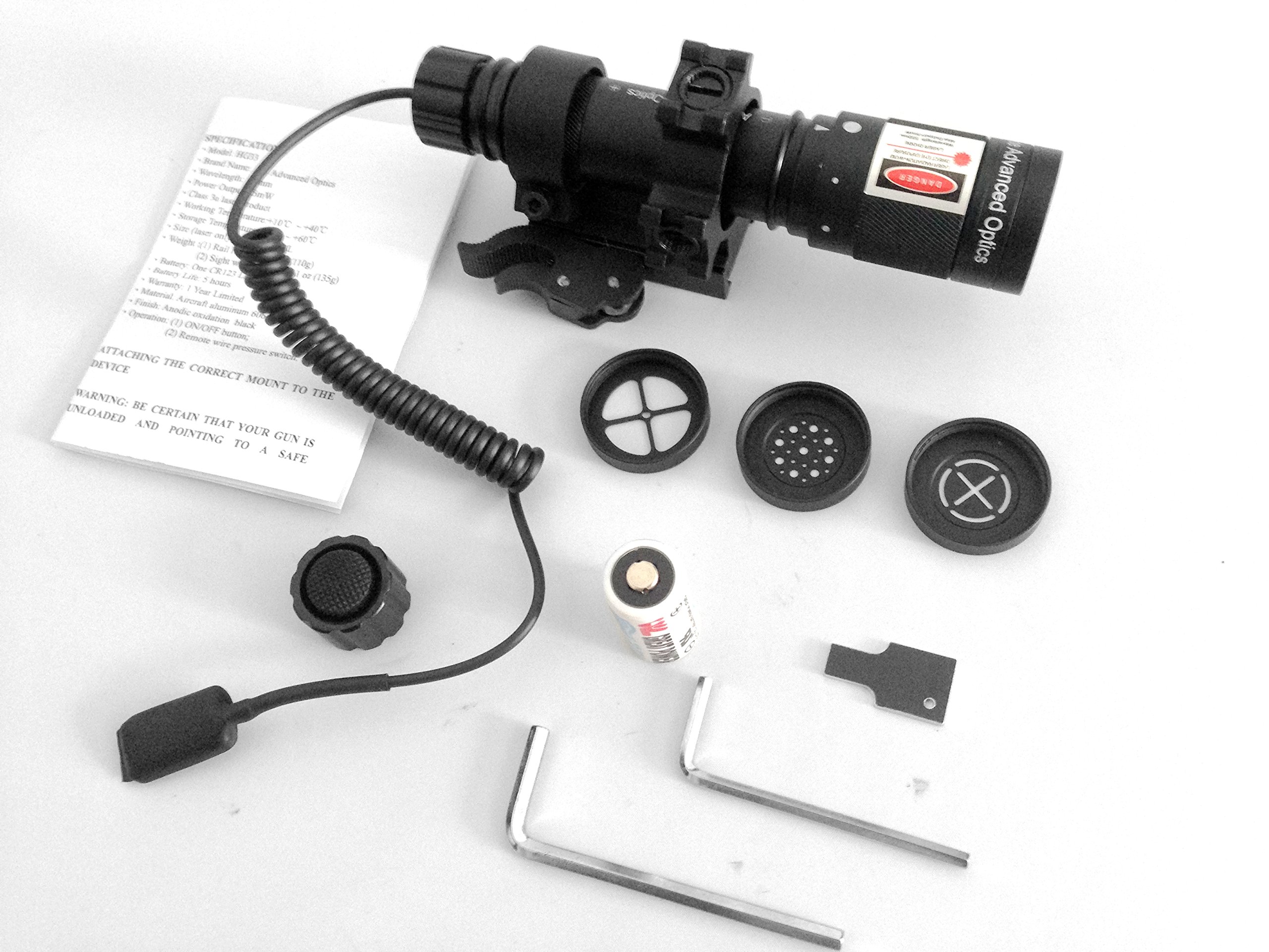 Ade Advanced Optics Adjustable Multi-Reticle Green Laser Sight with Pressure Switch & QD Mount - Tactical Flashlight for Hunting, Shooting & Outdoor Activities | Class IIIa Laser Designator (Black)