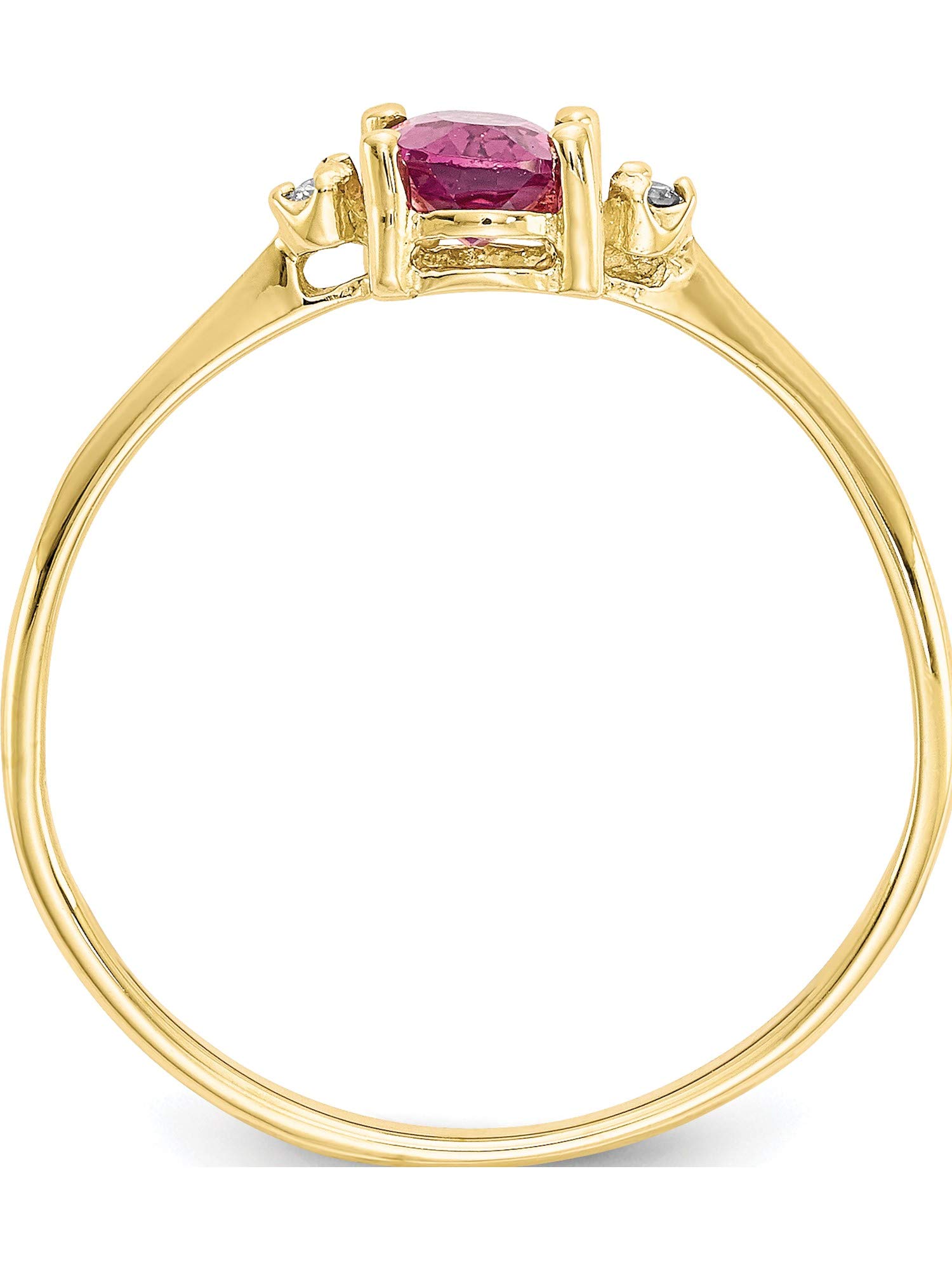 10K Yellow Gold Polished Genuine Diamond & Pink Tourmaline Birthstone Ring for Women - October Birthstone Jewelry Gift for Anniversary, Birthday & Special Occasions