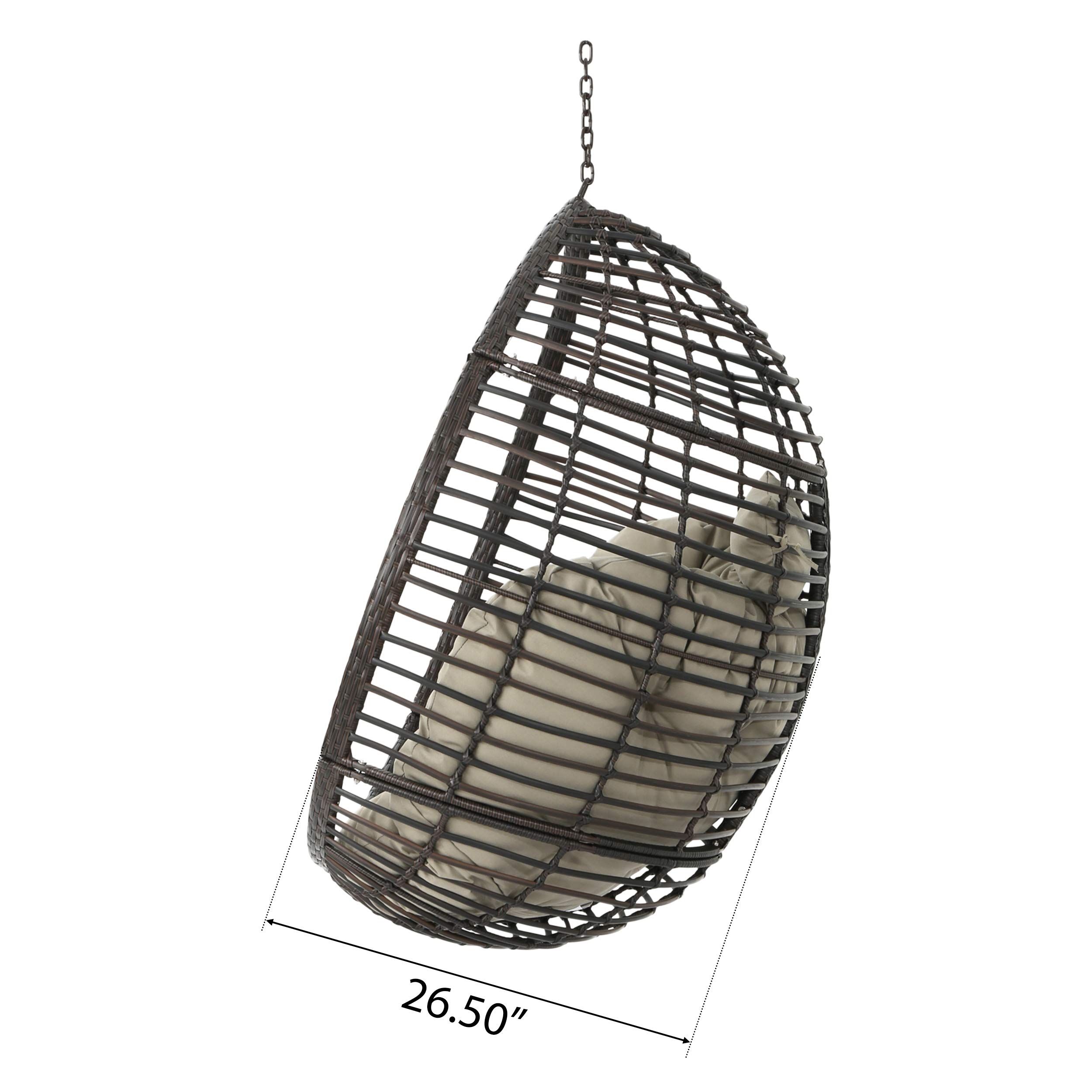 Christopher Knight Home Hayden Indoor/Outdoor Hanging Basket Chair - Multi-Brown & Khaki Wicker Swing Seat for Patio, Garden, Balcony or Bedroom (Stand Not Included) | Perfect for Relaxing, Reading & Lounging