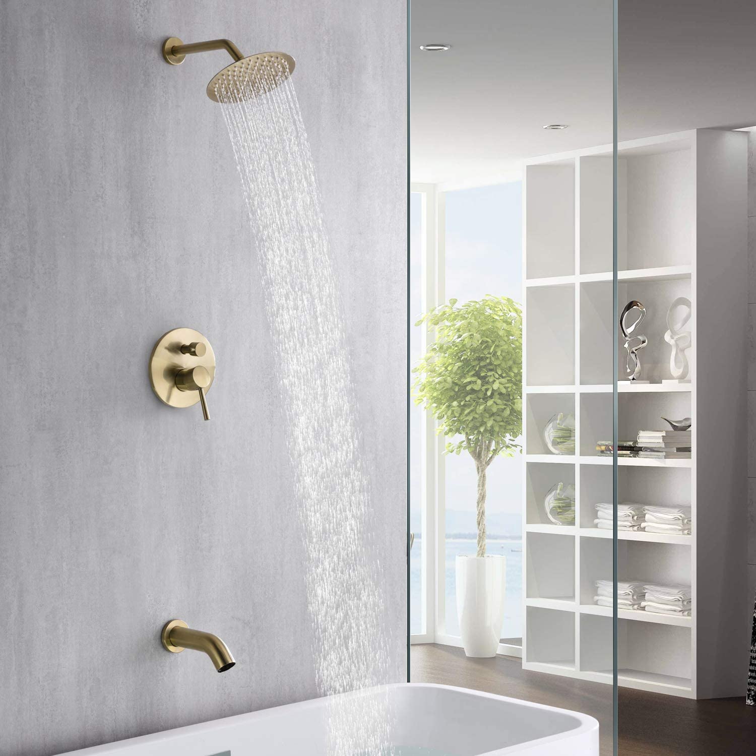 Brushed Gold Shower Faucet S3221BGI & Tub Shower Faucet S3230BGI Set - Luxury Bathroom Fixtures for Modern Homes - Perfect for Spa-Like Showers and Relaxing Baths