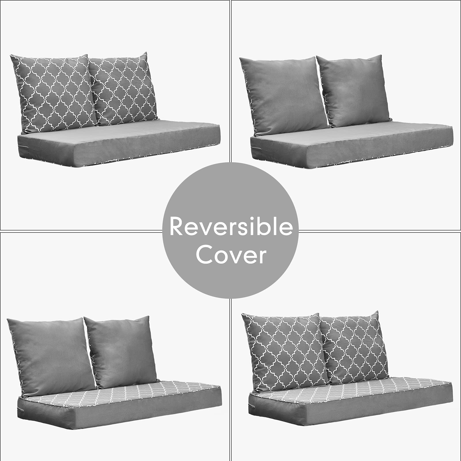 24×48 Inch Indoor Outdoor Loveseat Cushion Set - 3-Piece Gray Patio Furniture Replacement Cushions with Removable Cover for Deep Seating Bench | Perfect for Backyard, Deck, Poolside & Sunroom Relaxation