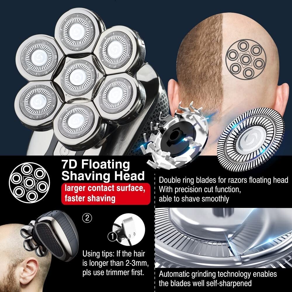 5-in-1 Electric Razor for Men - Waterproof Wet/Dry Shaver with 7D Floating Heads & Hair Clipper | Perfect for Travel, Home Use & Gift Giving