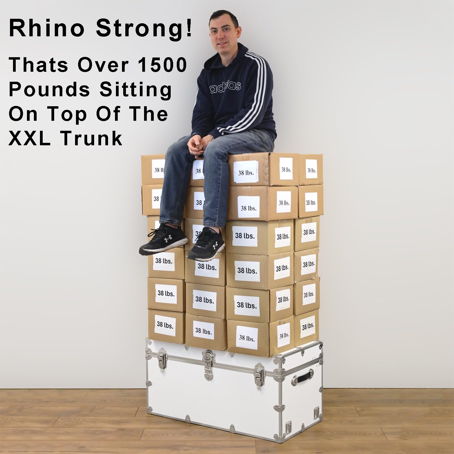 Rhino Heavy-Duty Leather Embossed Vinyl XXL Trunk with Removable Wheels - 36x18x18 Inch College Storage Chest, 1000+ lbs Capacity (Slate) | Perfect for Dorm Room, Military Footlocker, Home Organization & Travel Luggage
