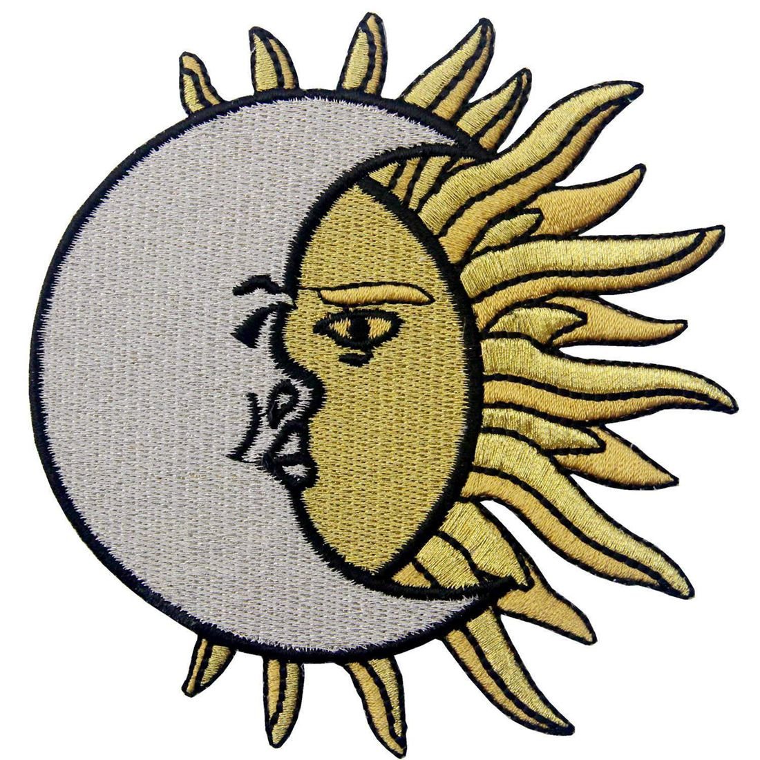 Crescent Moon Over Sun Embroidered Celestial Iron-On Patch for Jackets, Hats & Backpacks - DIY Sew On Badge for Astronomy Lovers