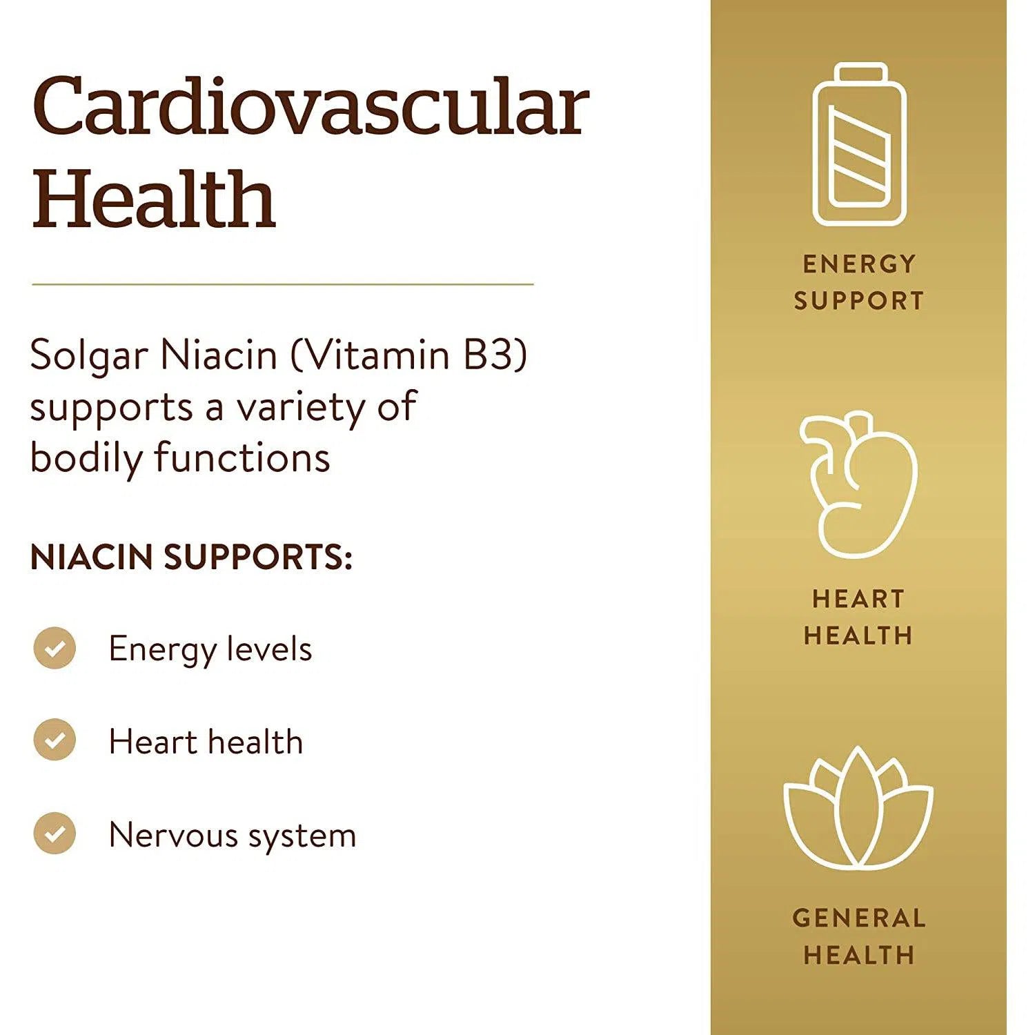 Solgar Niacin (Vitamin B3) 500 mg Supplement - Supports Heart Health & Energy Metabolism - Perfect for Daily Wellness & Cardiovascular Support