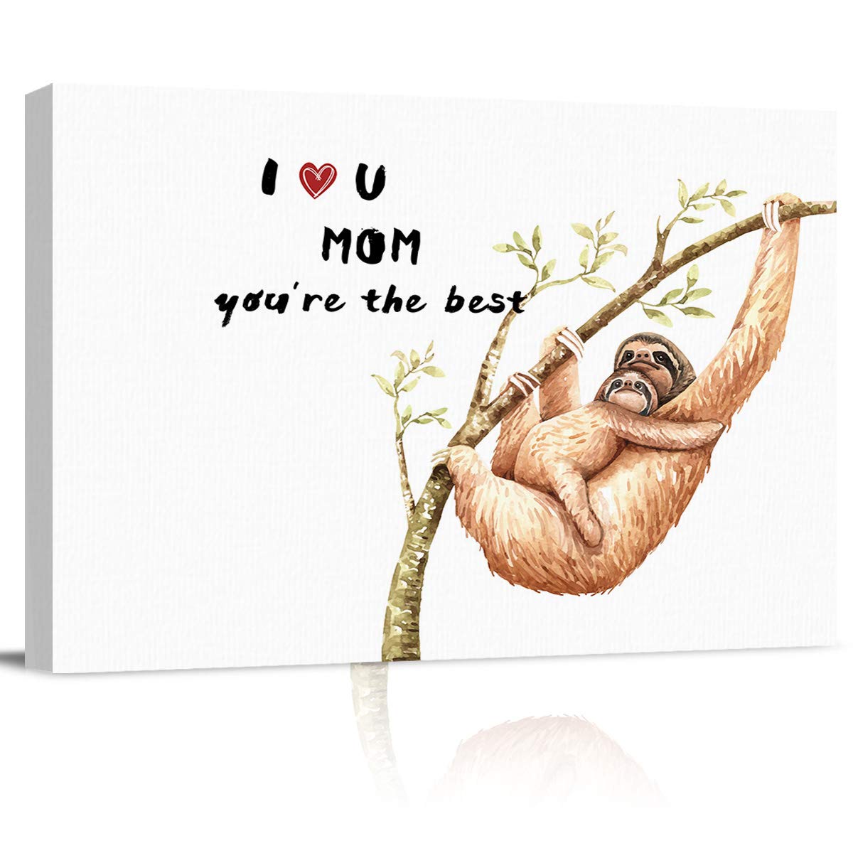 Sloth Mother and Child Canvas Print Wall Art - Abstract Framed Painting for Office, Living Room, Bedroom & Bathroom Decor - Perfect Mother's Day Gift (20x24 Inches) - Ideal for Home Decoration, Housewarming & Special Occasions