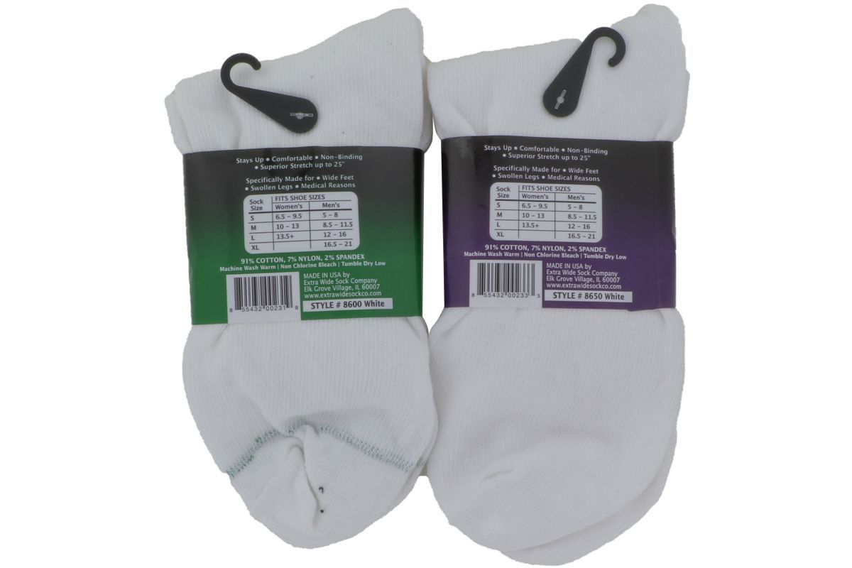 Extra Wide Quarter Socks for Men & Women - Breathable Cotton White Crew Socks - Perfect for Running, Hiking & Everyday Comfort