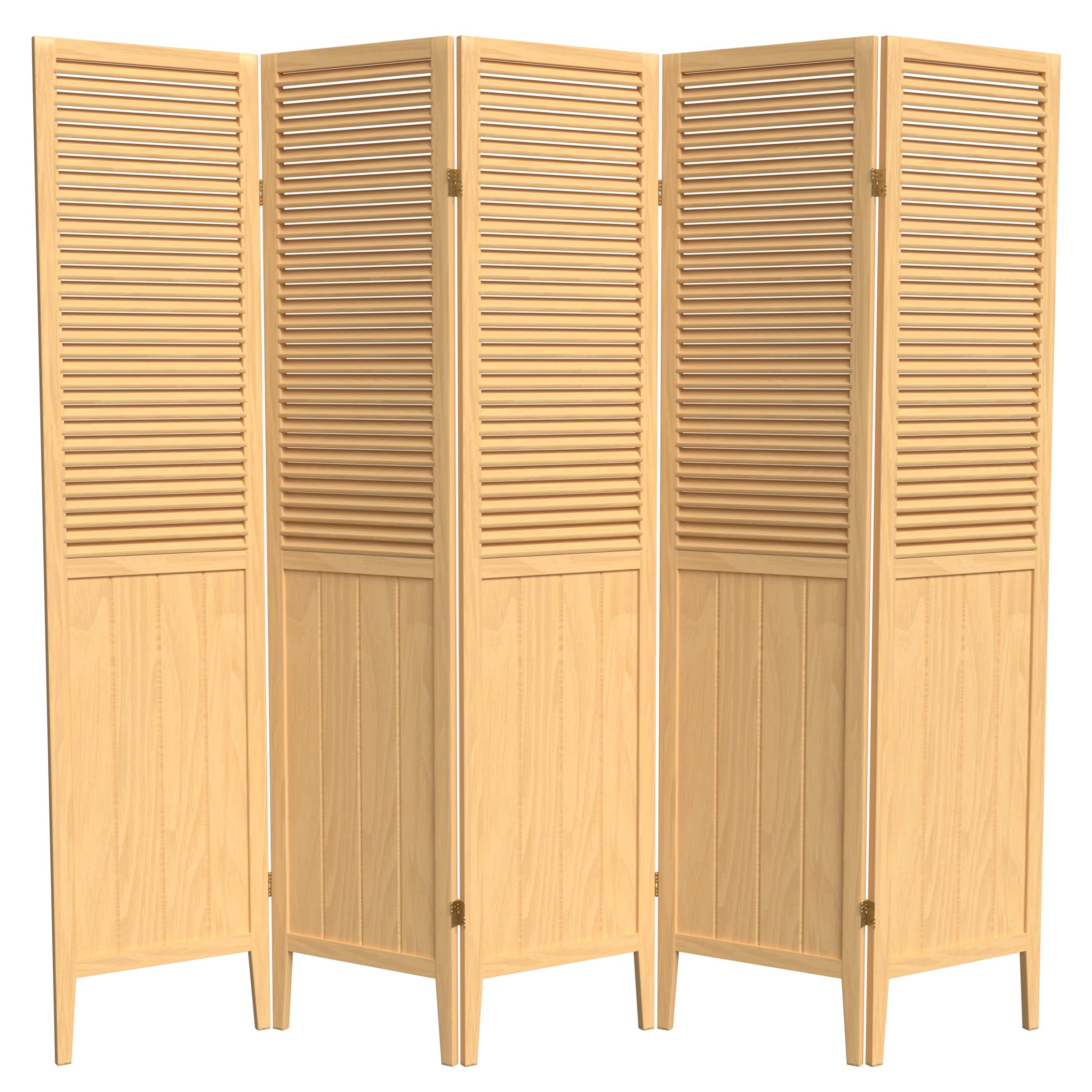 Red Lantern SS-BEAD-Natural-5P 5-Panel Room Divider Screen - Natural Wood Beaded Curtain for Home Decor, Bedroom Partition & Living Room Privacy