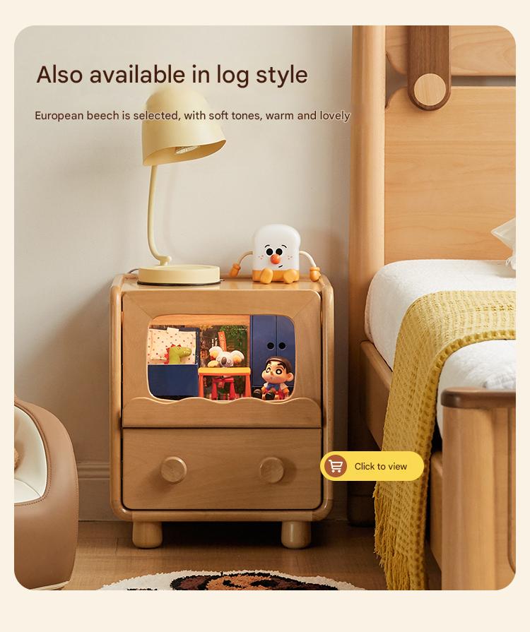 Solid Wood Kids Nightstand with LED Lights - Modern Children's Bedside Table for Bedrooms, Nursery & Kids Room Decor