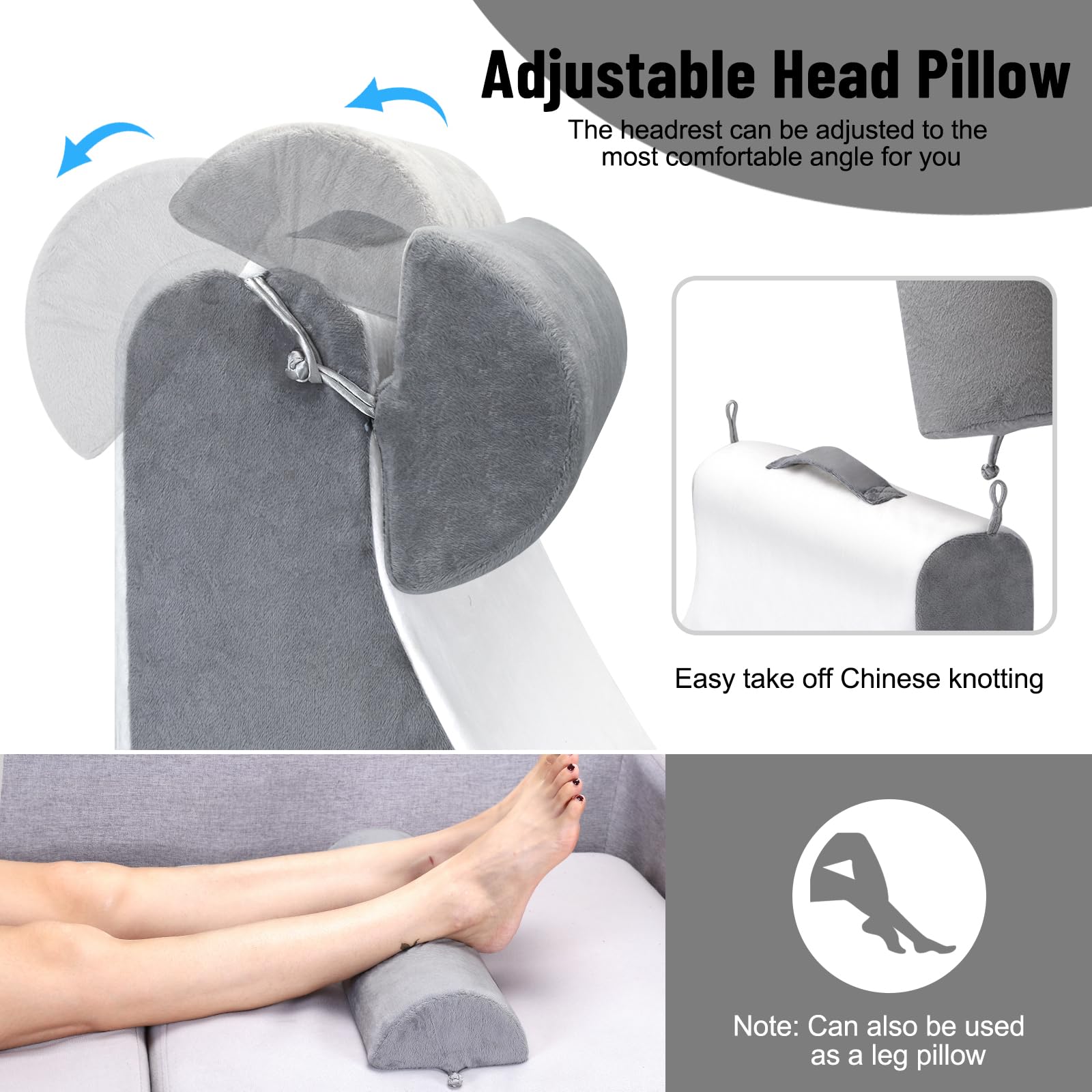 **Comfortable Reading Pillow for Adults - 19in Grey & White Back Support Pillow with Arms and Headrest for Sitting in Bed, Watching TV, or Relaxing - Solid Foam Chair for Ultimate Comfort**