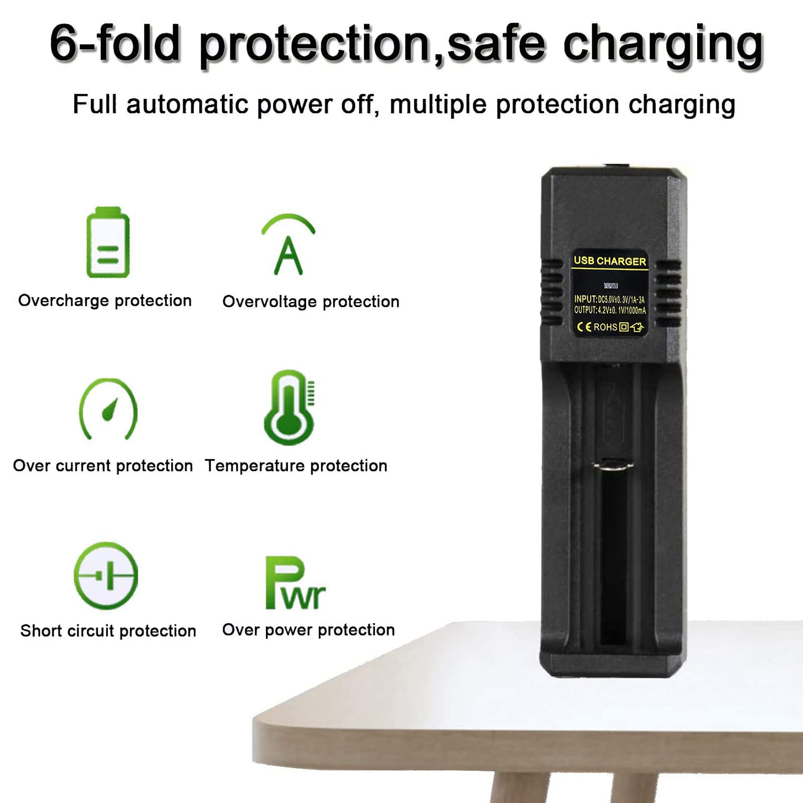 26650 Rechargeable Battery Charger - USB Single Slot Charger for 3.7V Lithium Batteries (21700, 26650, 10440, 14500, 18500, 16340, 18650) - Perfect for Flashlights, Vape Mods, and Electronic Devices