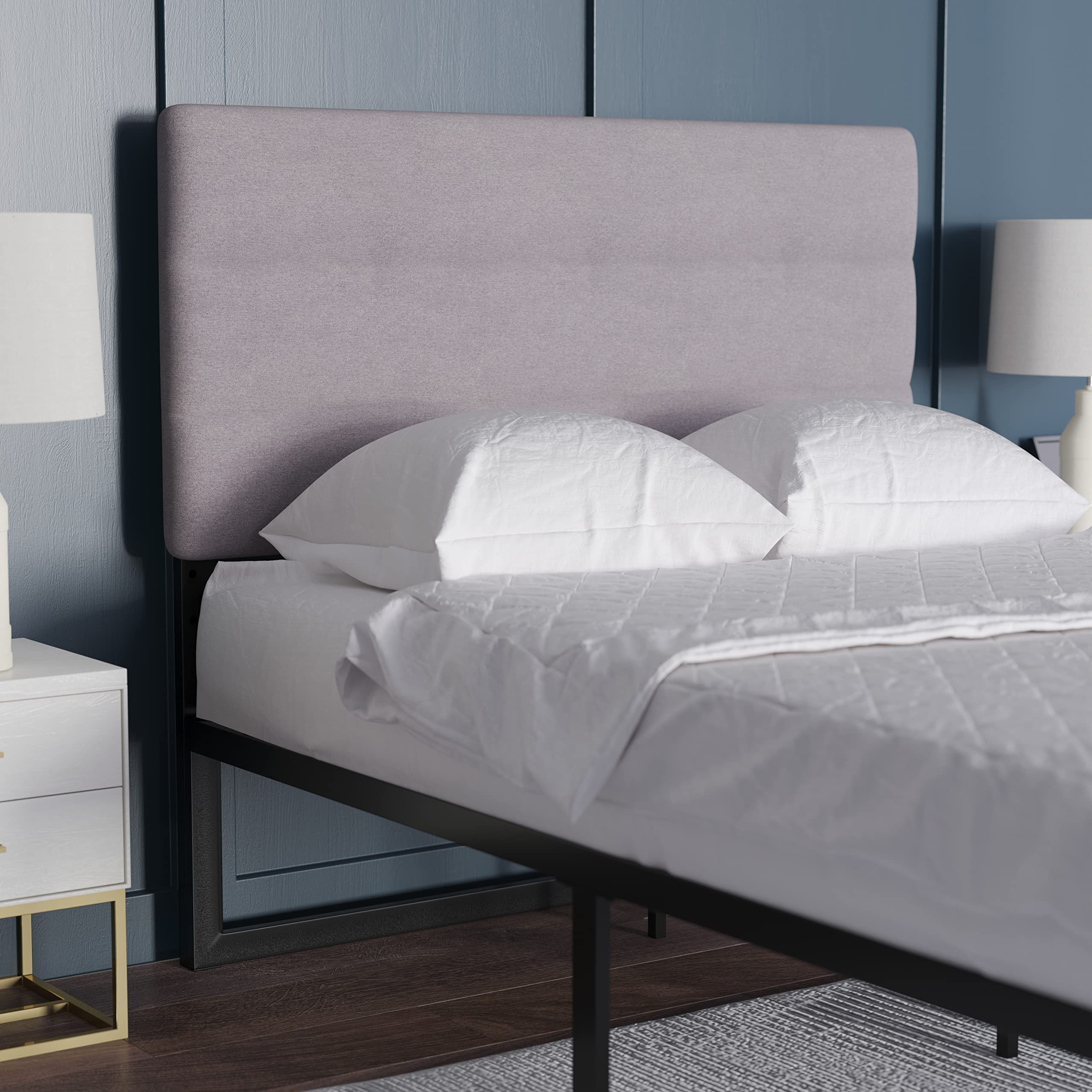 Emma & Oliver Gannon Full Size Upholstered Headboard - Adjustable Height Gray Fabric Bed Headboard - Easy 30-Min Assembly - Fits Most Bed Frames (Bed Frame Not Included) - Perfect for Master Bedrooms, Guest Rooms & Apartment Decor