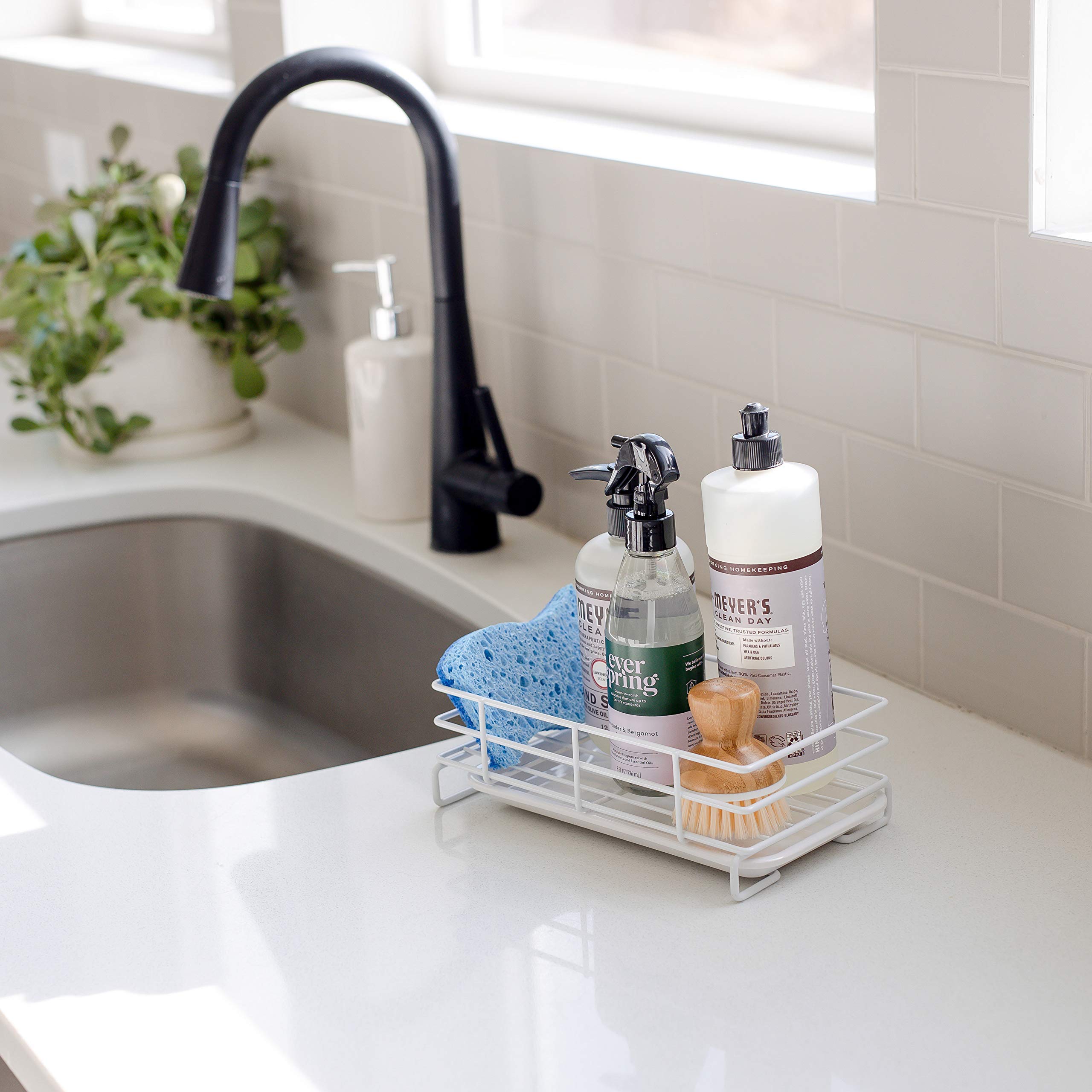 Large White Kitchen Sink Sponge Holder - Countertop Soap Tray Organizer for Bathroom & Kitchen