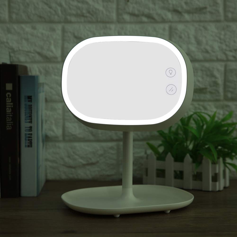 Akozon 2-in-1 LED Ring Light Makeup Mirror & Desk Lamp - Adjustable Rechargeable Dimmable Lighting for YouTube Live Stream, Makeup Studio, Photography, Selfie, Tattoo Artist - Perfect for Home Office & Beauty Salon (White)