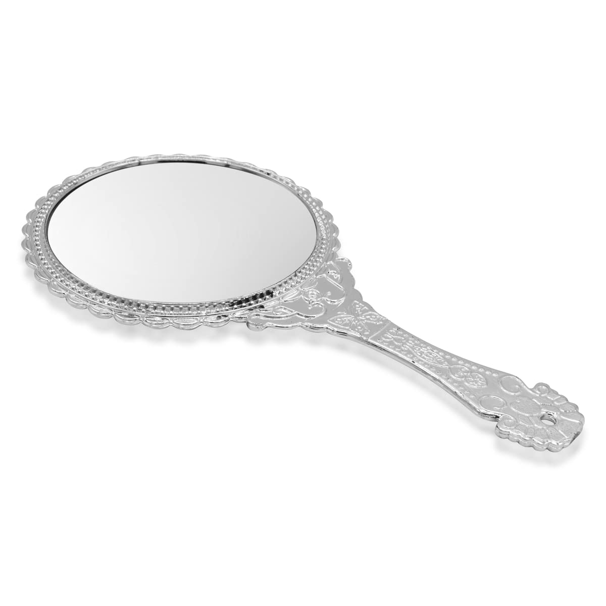 Victor Enterprises 11.5 Inch Hand Mirror - Silver Round Plastic Makeup Mirror with Handle | Portable & Lightweight for Travel, Home Vanity, Salon & Makeup Application | Perfect for Women, Bridal & Professional Use