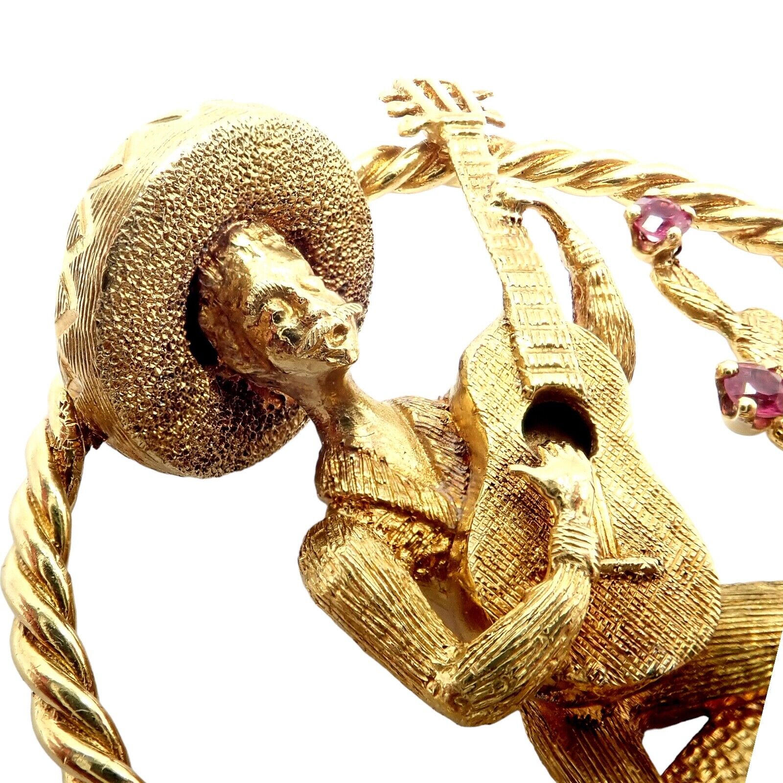 Authentic Rudi Cherny 18k Yellow Gold Guitar Player Cactus Ruby Pendant Necklace - Perfect for Music Lovers & Western Style Jewelry Gifts
