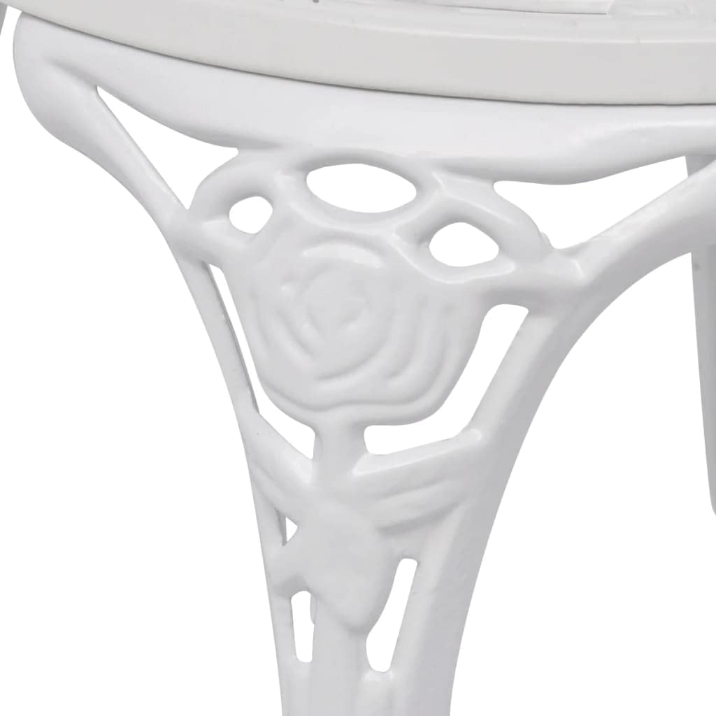 vidaXL 3-Piece White Outdoor Patio Bistro Set with Round Table & 2 Chairs - Durable Cast Aluminum Top & Iron Legs with Floral Design - Perfect for Garden, Balcony or Backyard Dining
