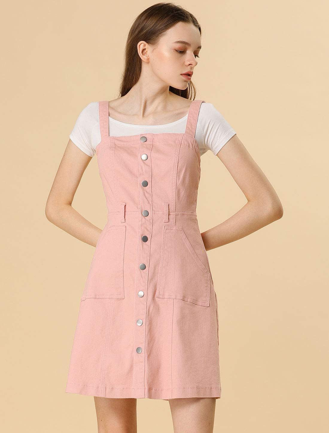 Allegra K Women's Classic Denim Pinafore Dress with Adjustable Straps - Casual Overalls for Everyday Wear, Date Night & Spring Outfits